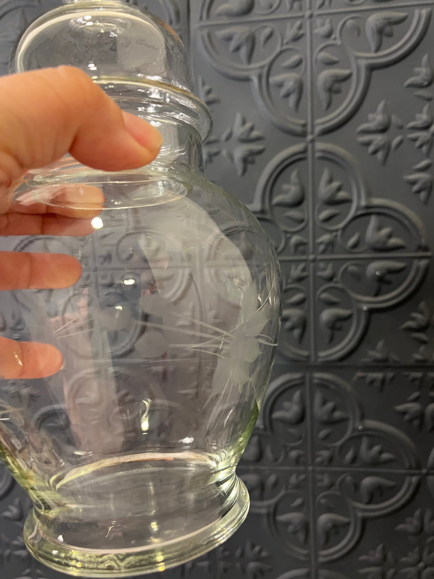 Etched Glass Apothecary Jar with Lid
