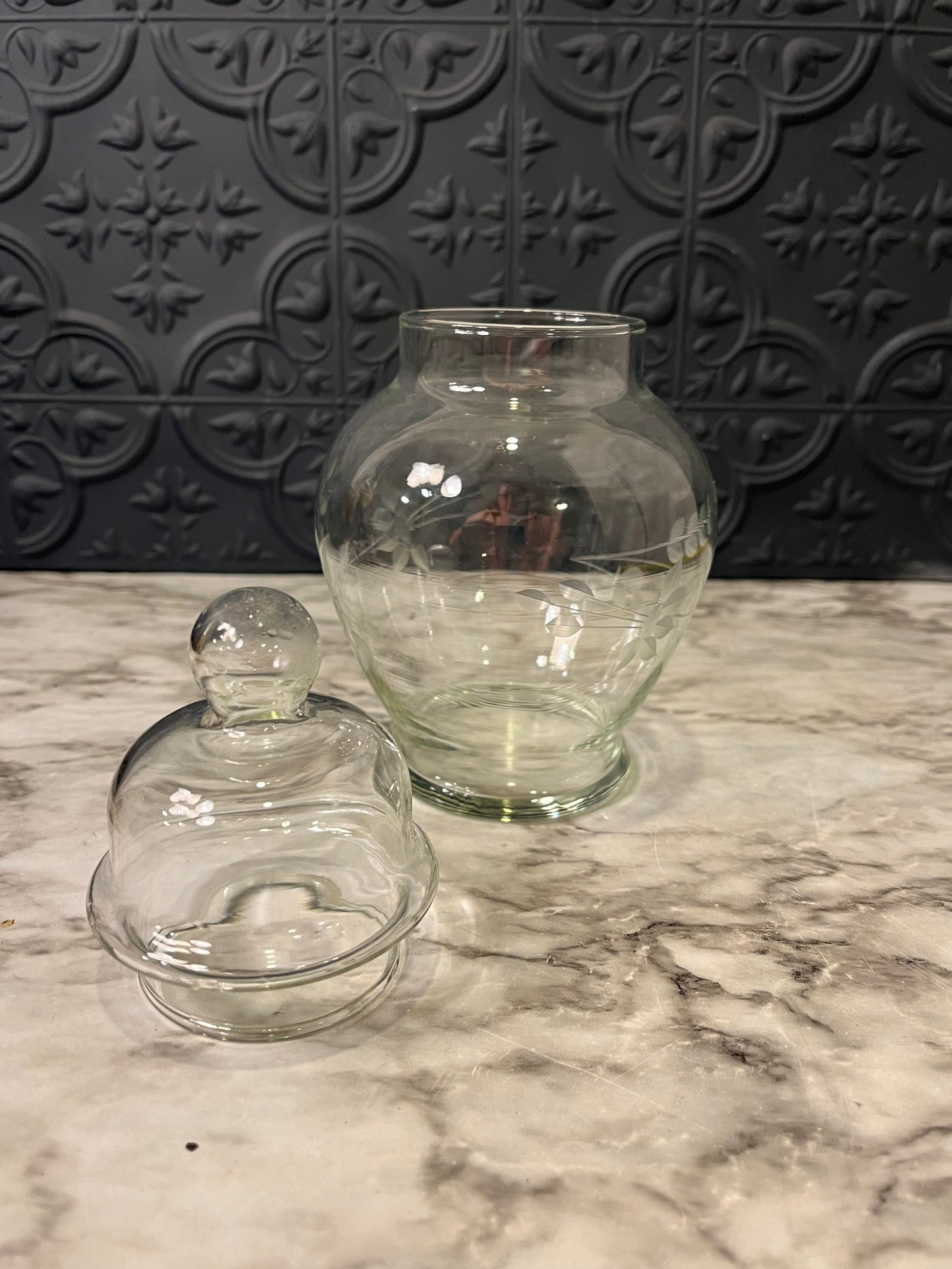 Etched Glass Apothecary Jar with Lid