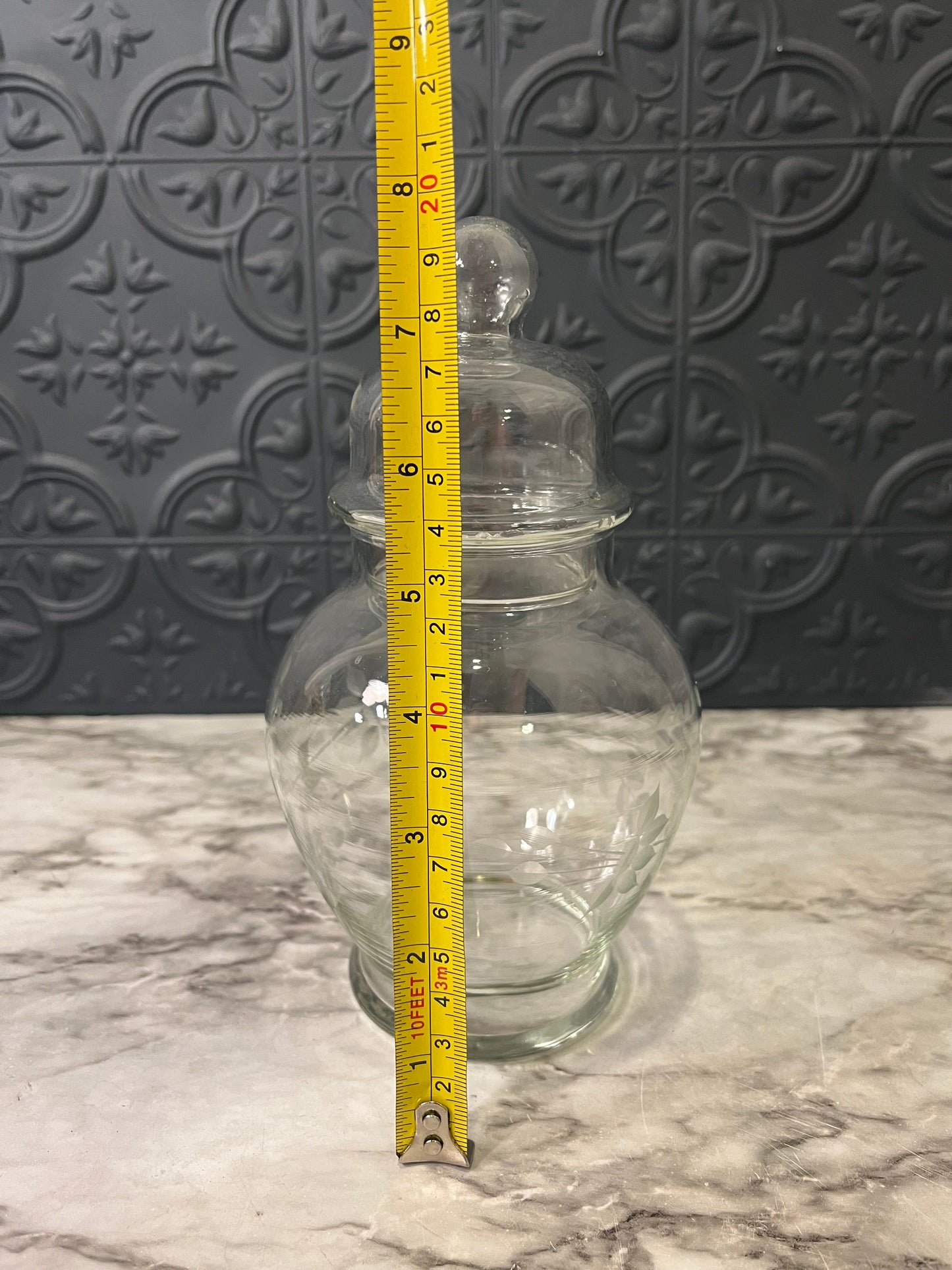 Etched Glass Apothecary Jar with Lid