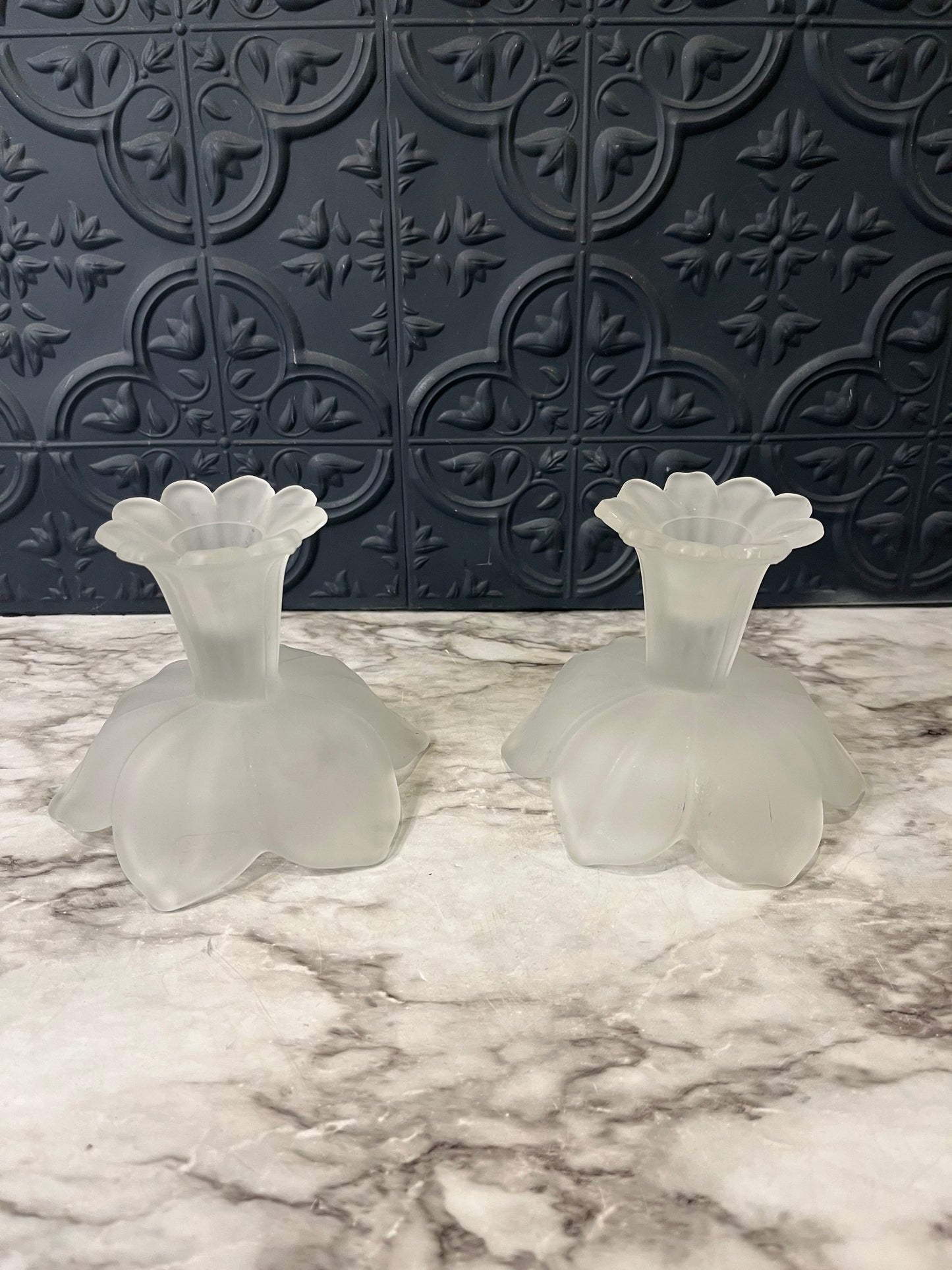 Westmoreland Frosted Lotus candle holders x 2