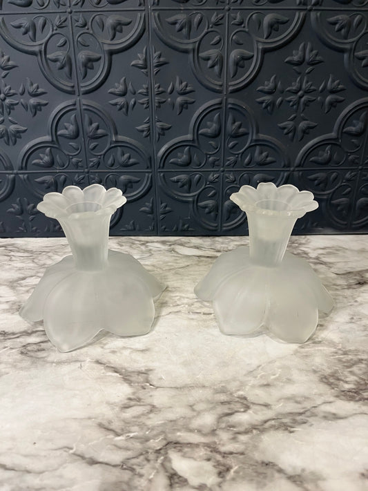 Westmoreland Frosted Lotus candle holders x 2