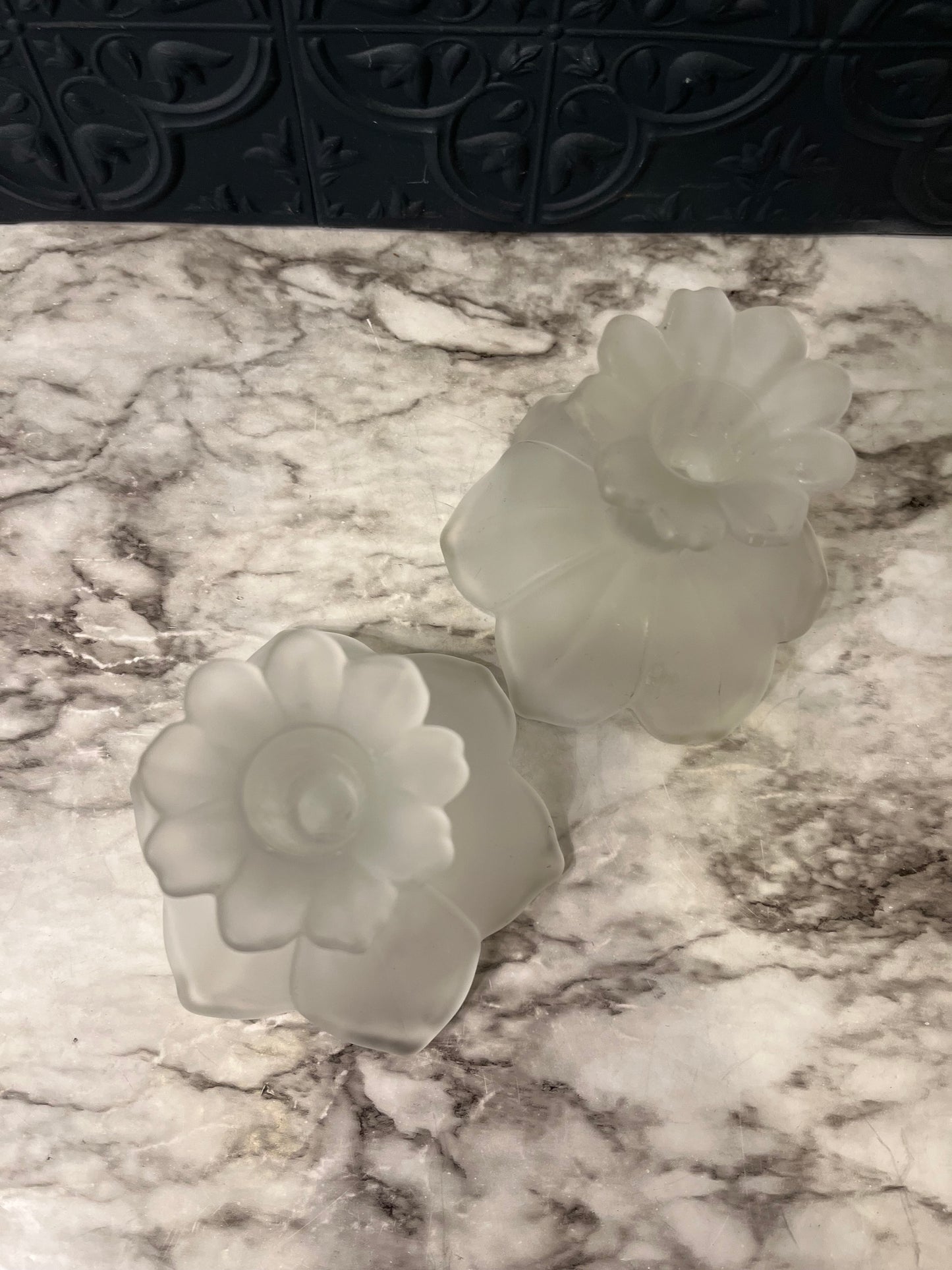 Westmoreland Frosted Lotus candle holders x 2