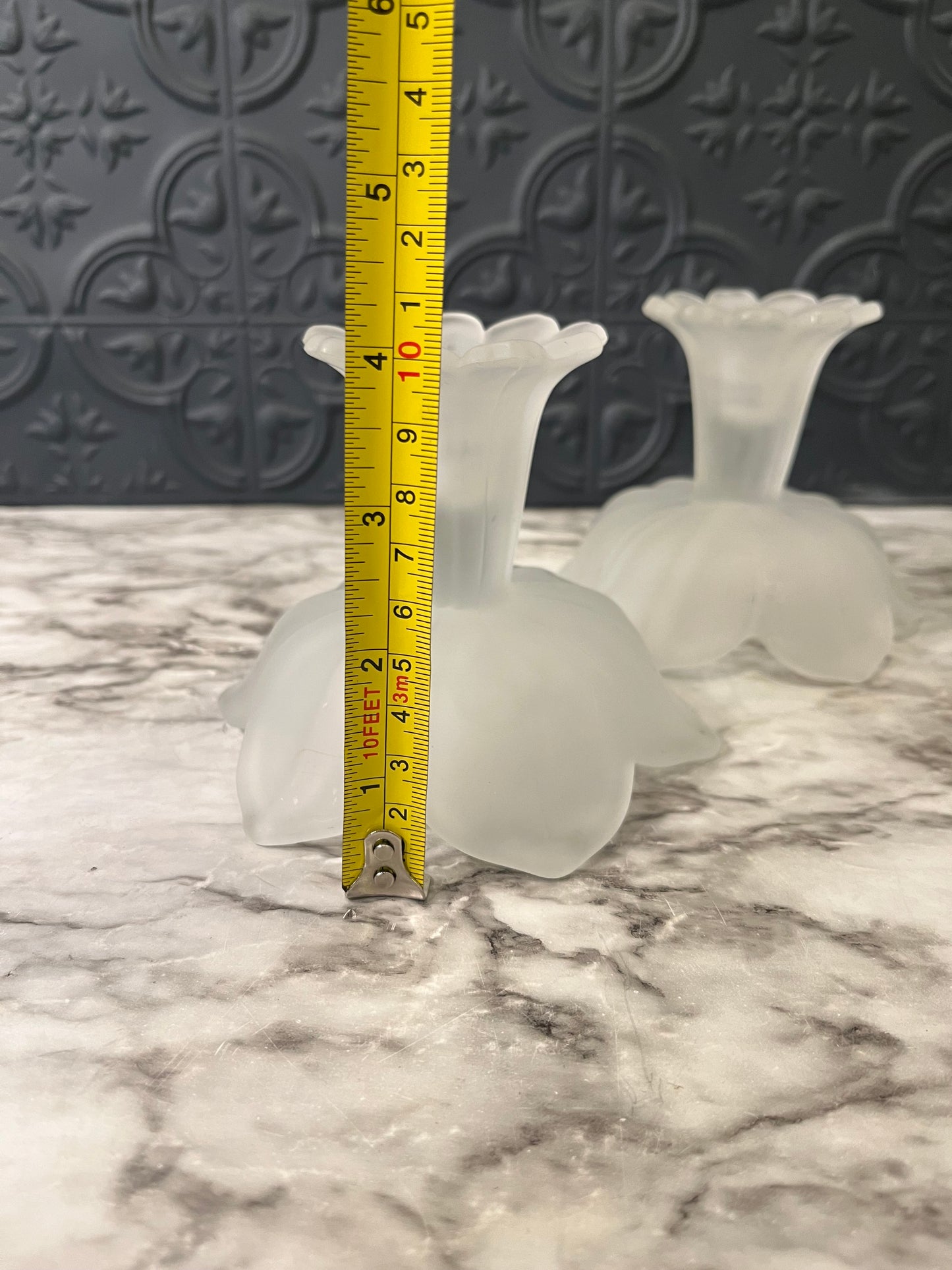 Westmoreland Frosted Lotus candle holders x 2