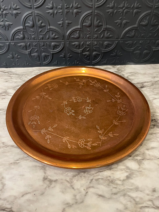 Large Copper Plate with Flowers