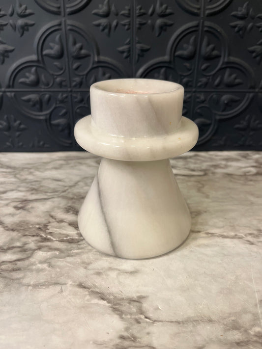 White marble candle holder flared base