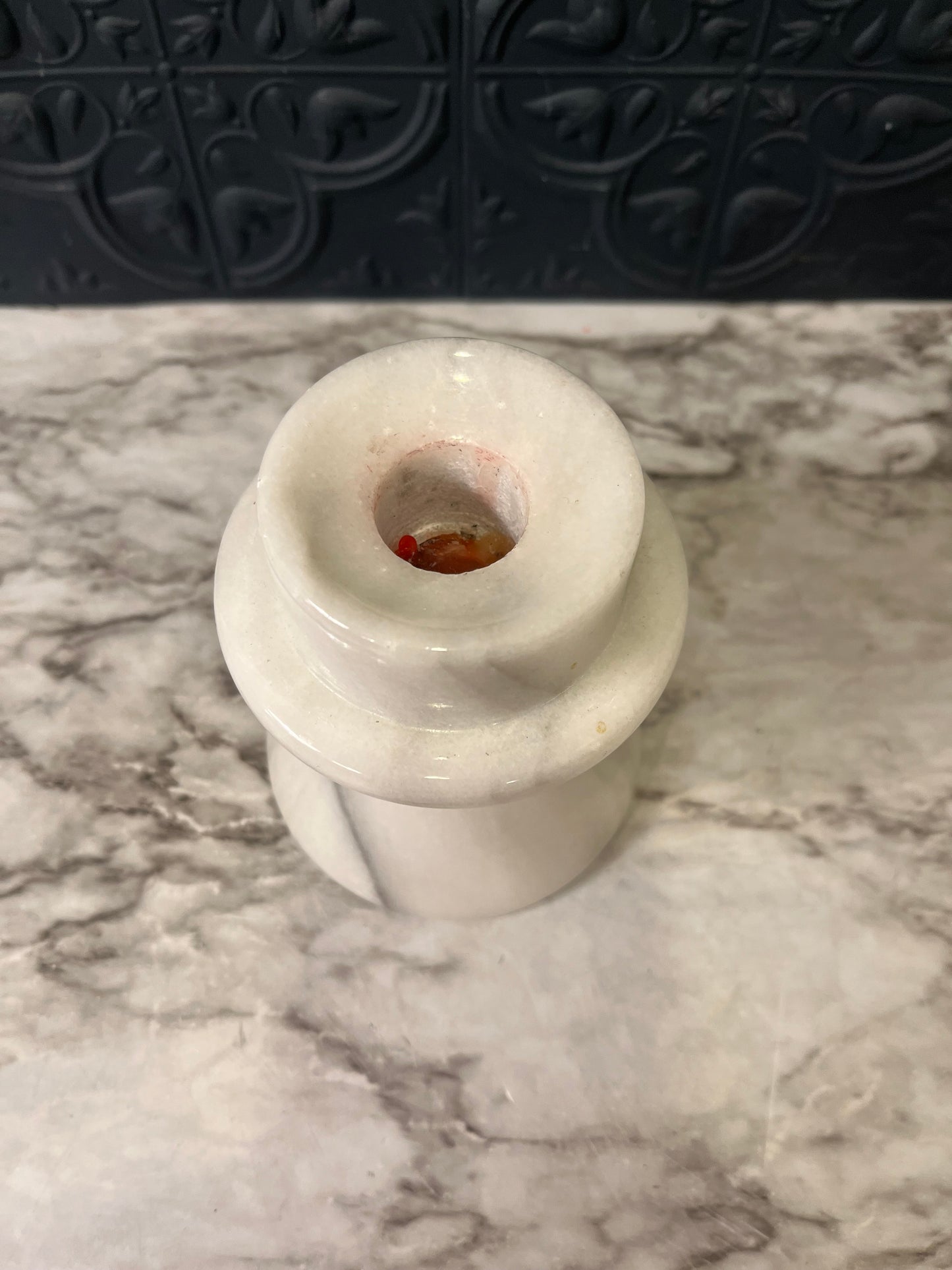 White marble candle holder flared base