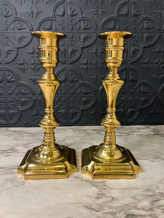 Brass candle Holders with Square Base x 2