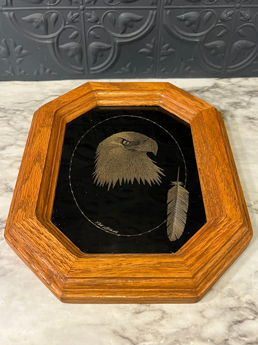 Etched Eagle Head with Feather