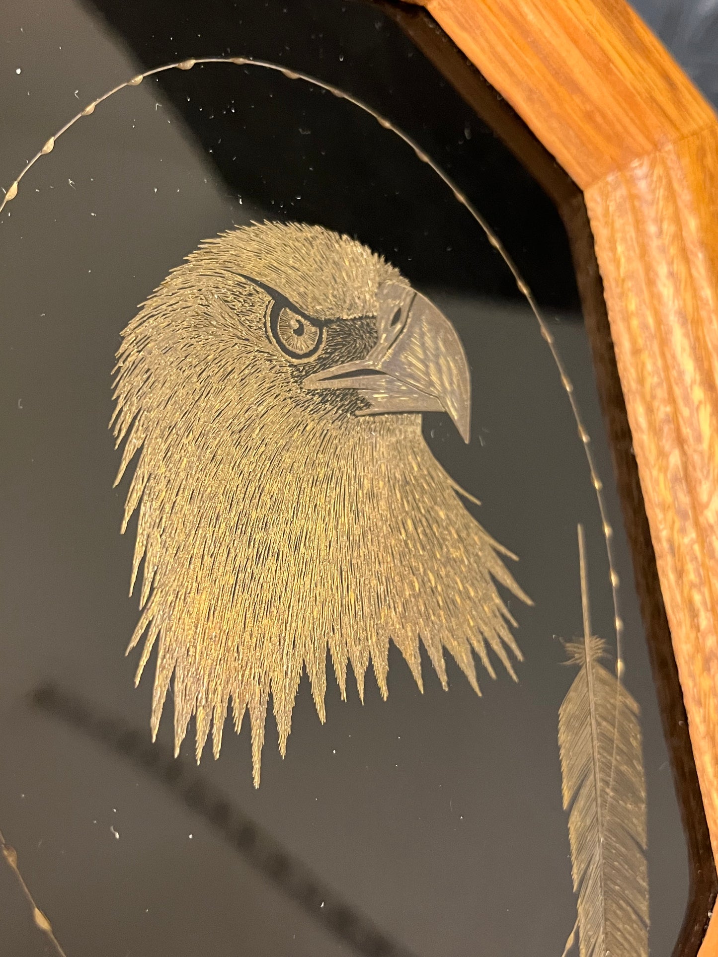 Etched Eagle Head with Feather