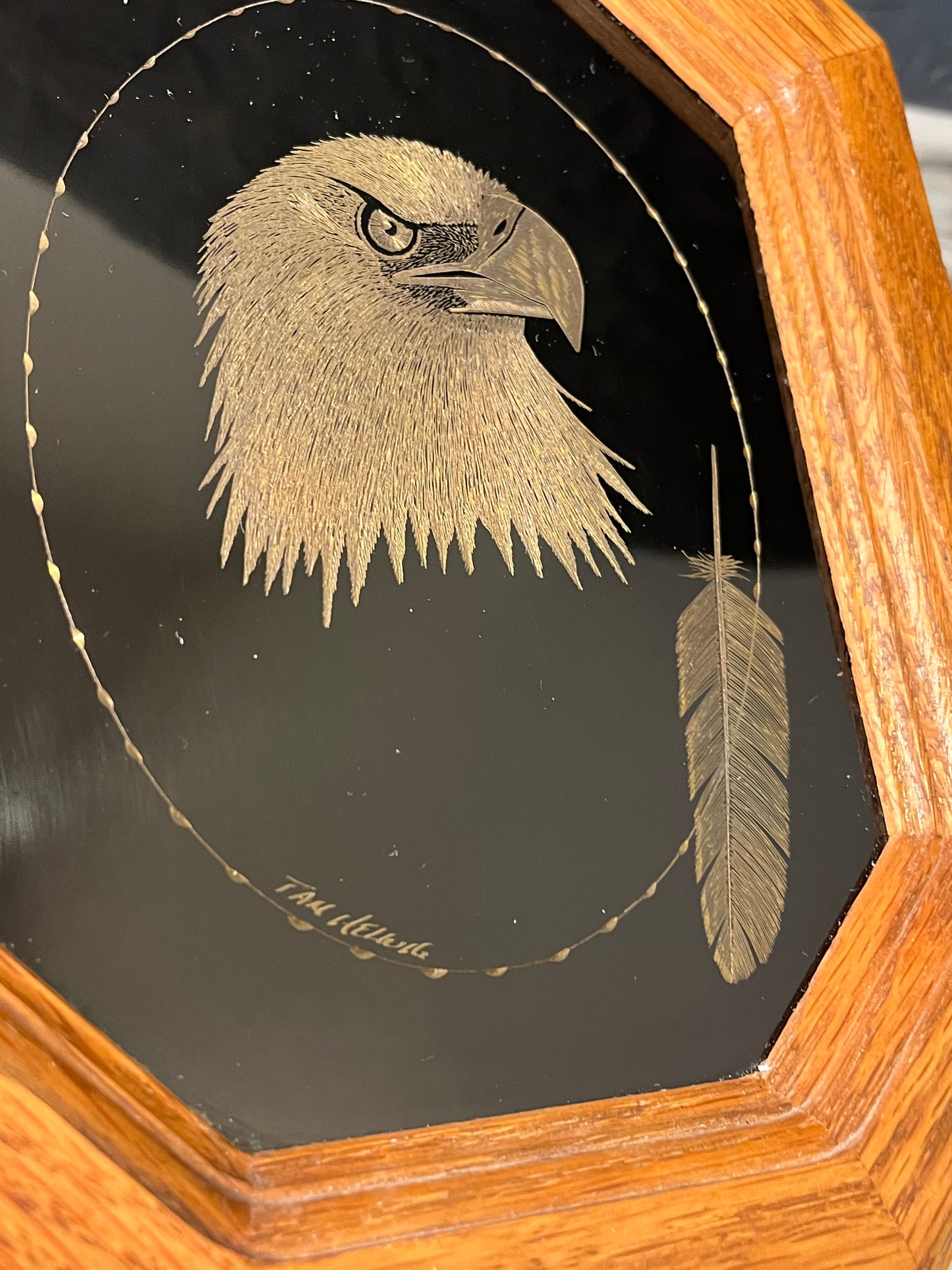 Etched Eagle Head with Feather