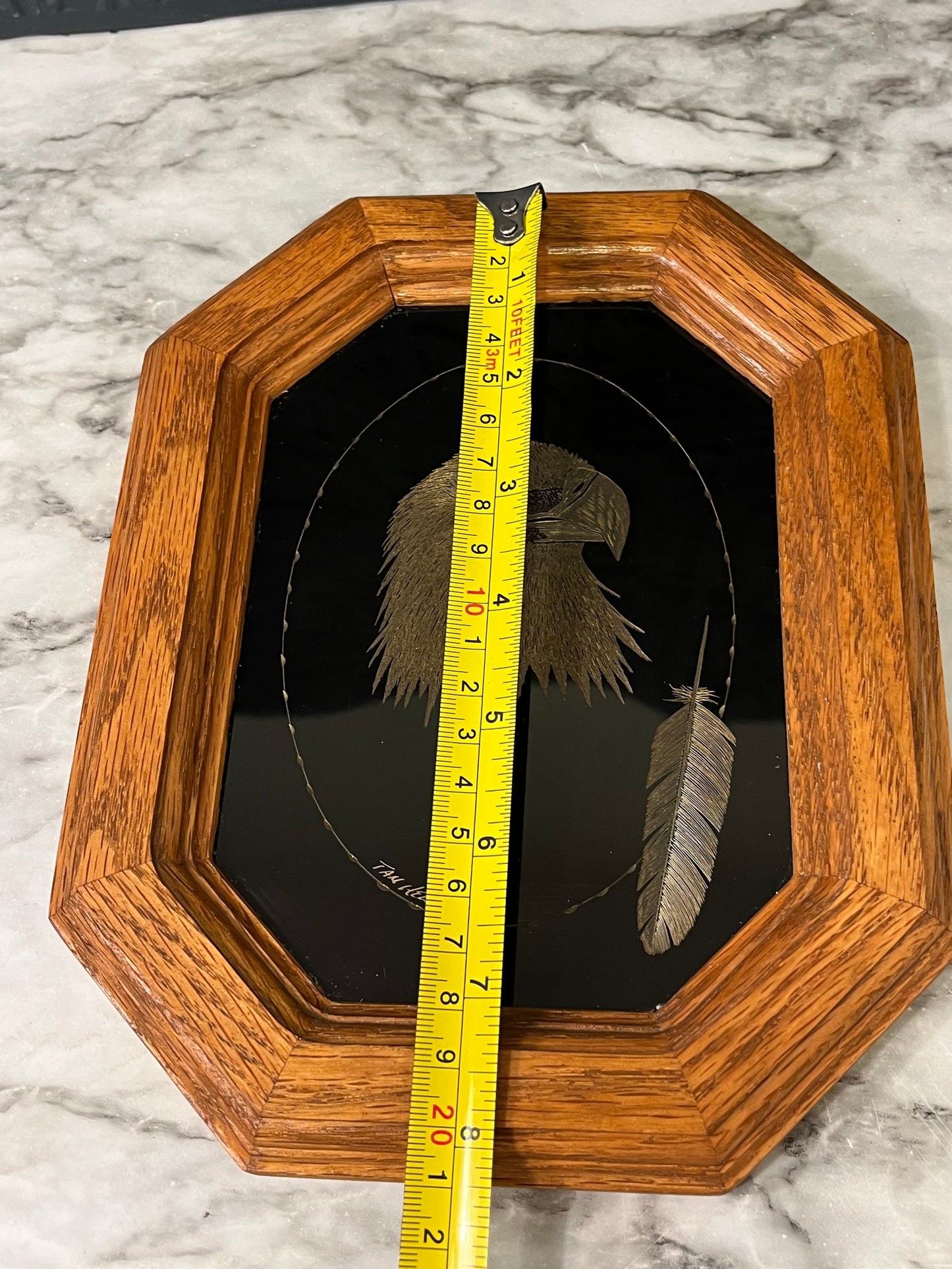 Etched Eagle Head with Feather