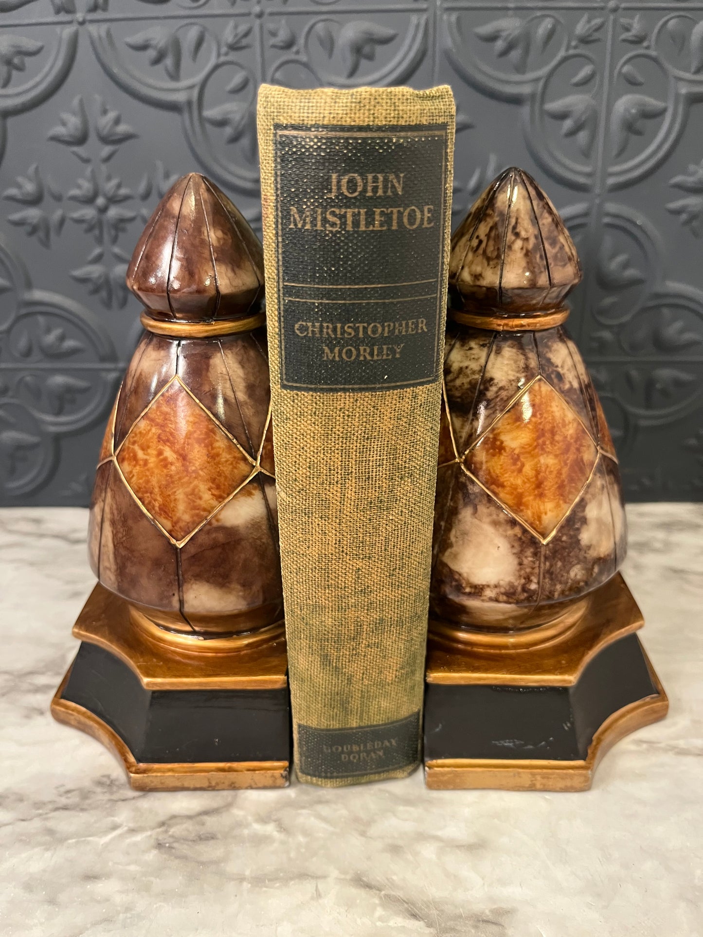 Bookends with Orange Diamond Design