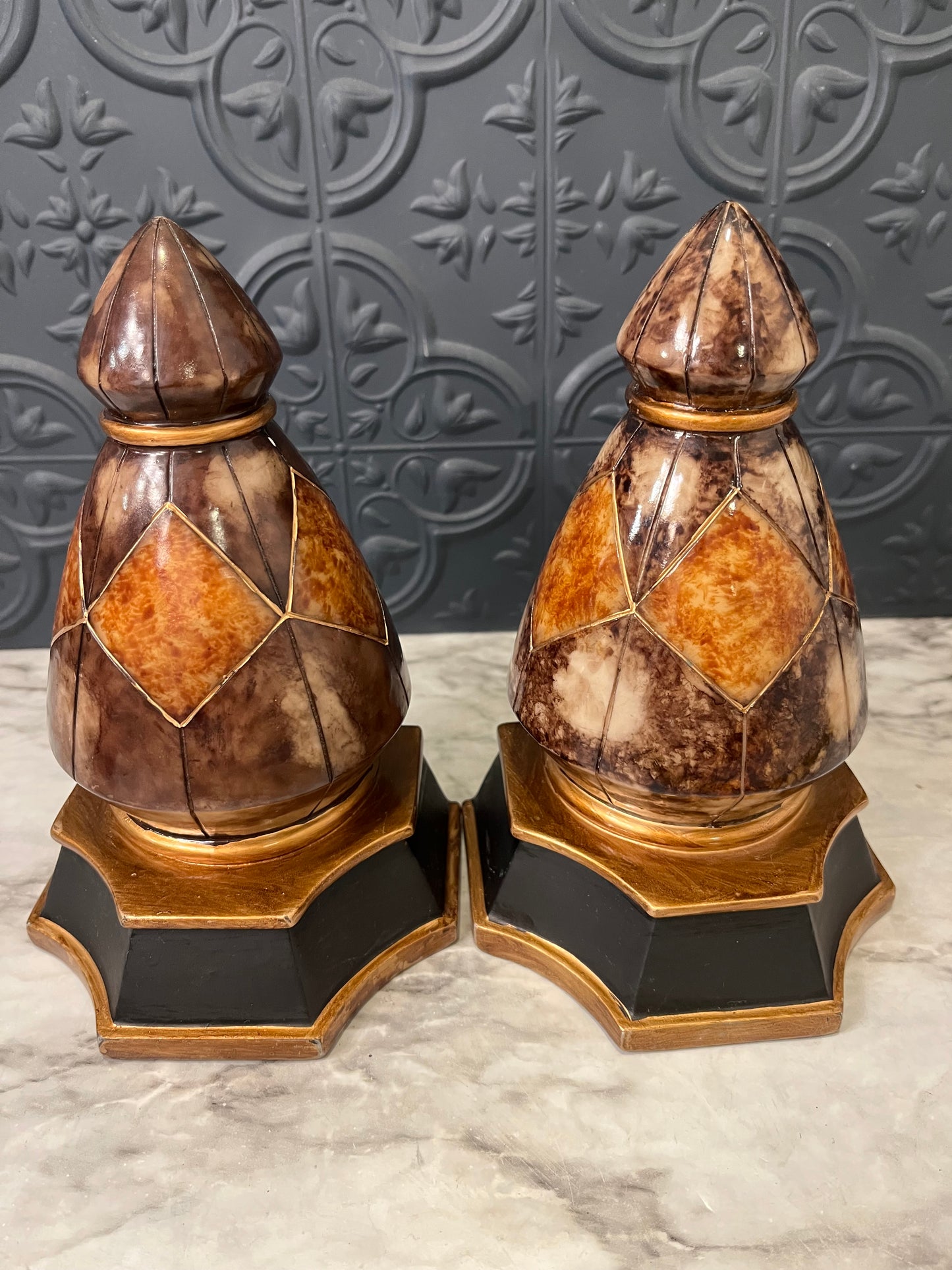 Bookends with Orange Diamond Design