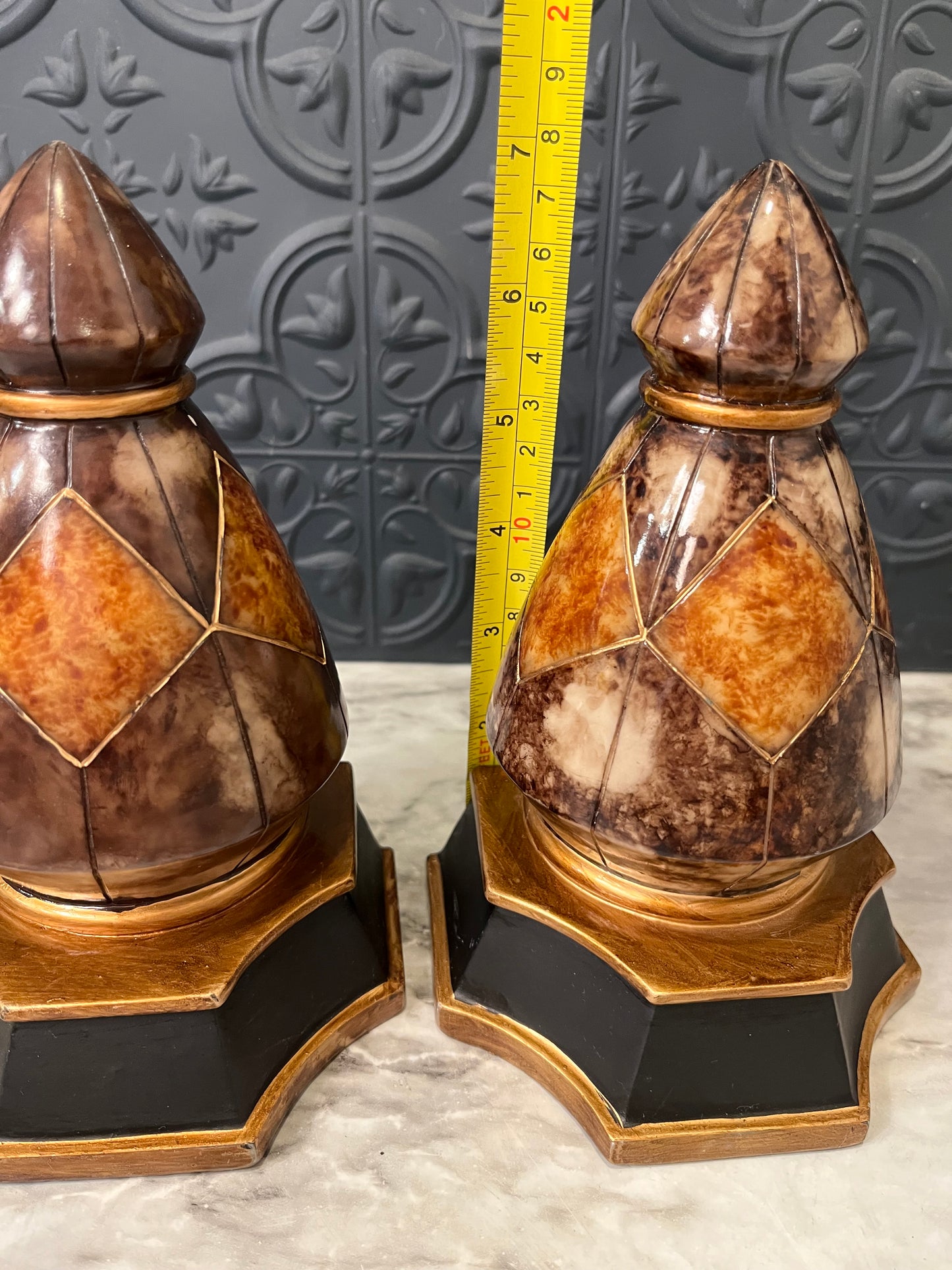 Bookends with Orange Diamond Design
