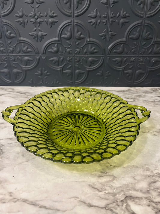 Indiana Glass Green Honeycomb Dish with Handles