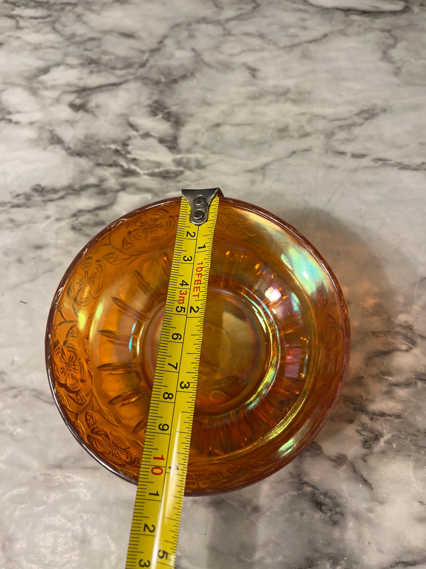 Marigold Carnival Glass Bowl with Dogwood Flowers