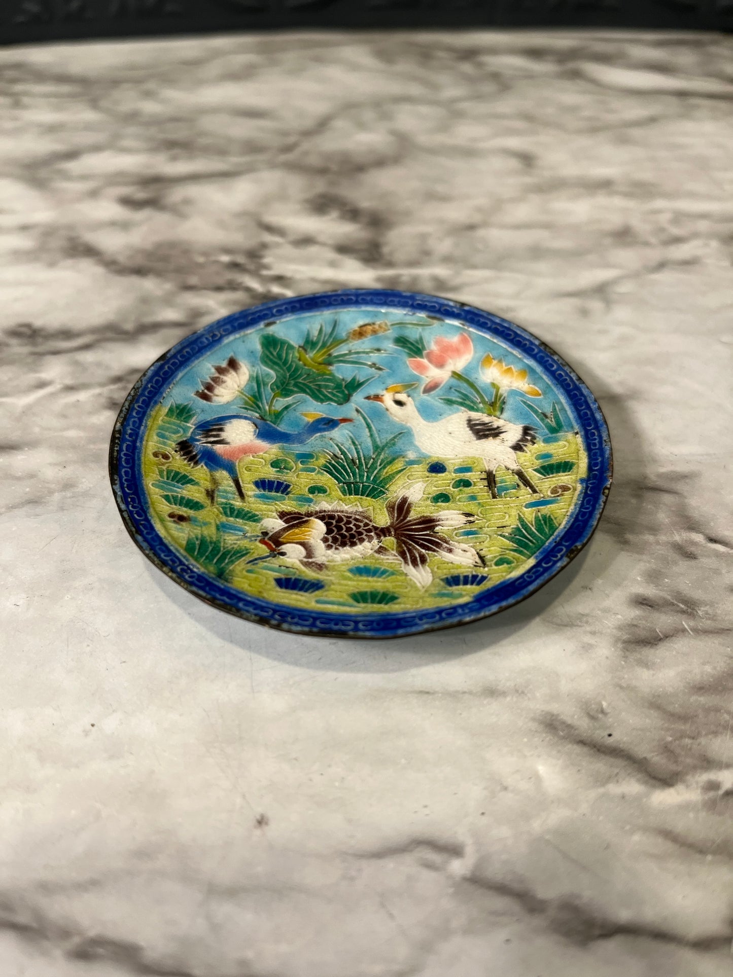 Mini Cloisonne Plate with Water Fowl