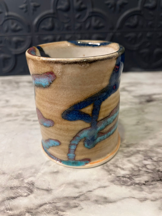 Studio Pottery Tall Cup with Bluish Lines