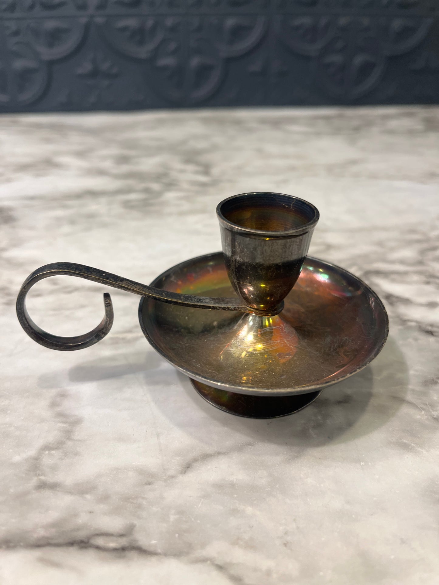 Silver Plate Chamber Candle Stick Round