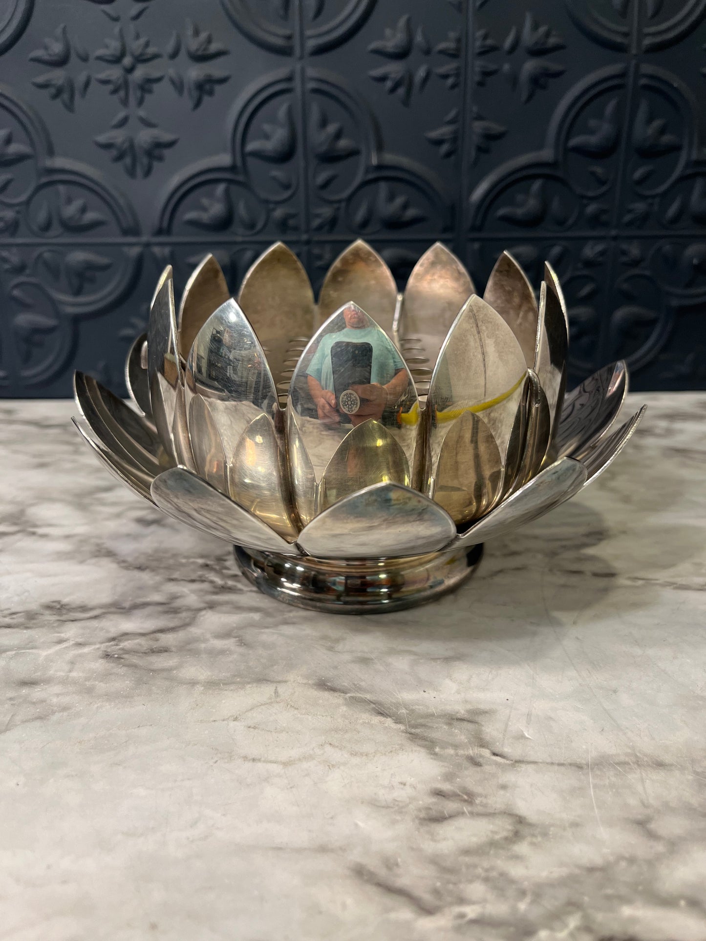 Reed and Barton Silver Plate Lotus with Flower Frog