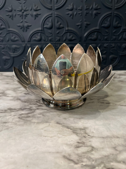 Reed and Barton Silver Plate Lotus with Flower Frog