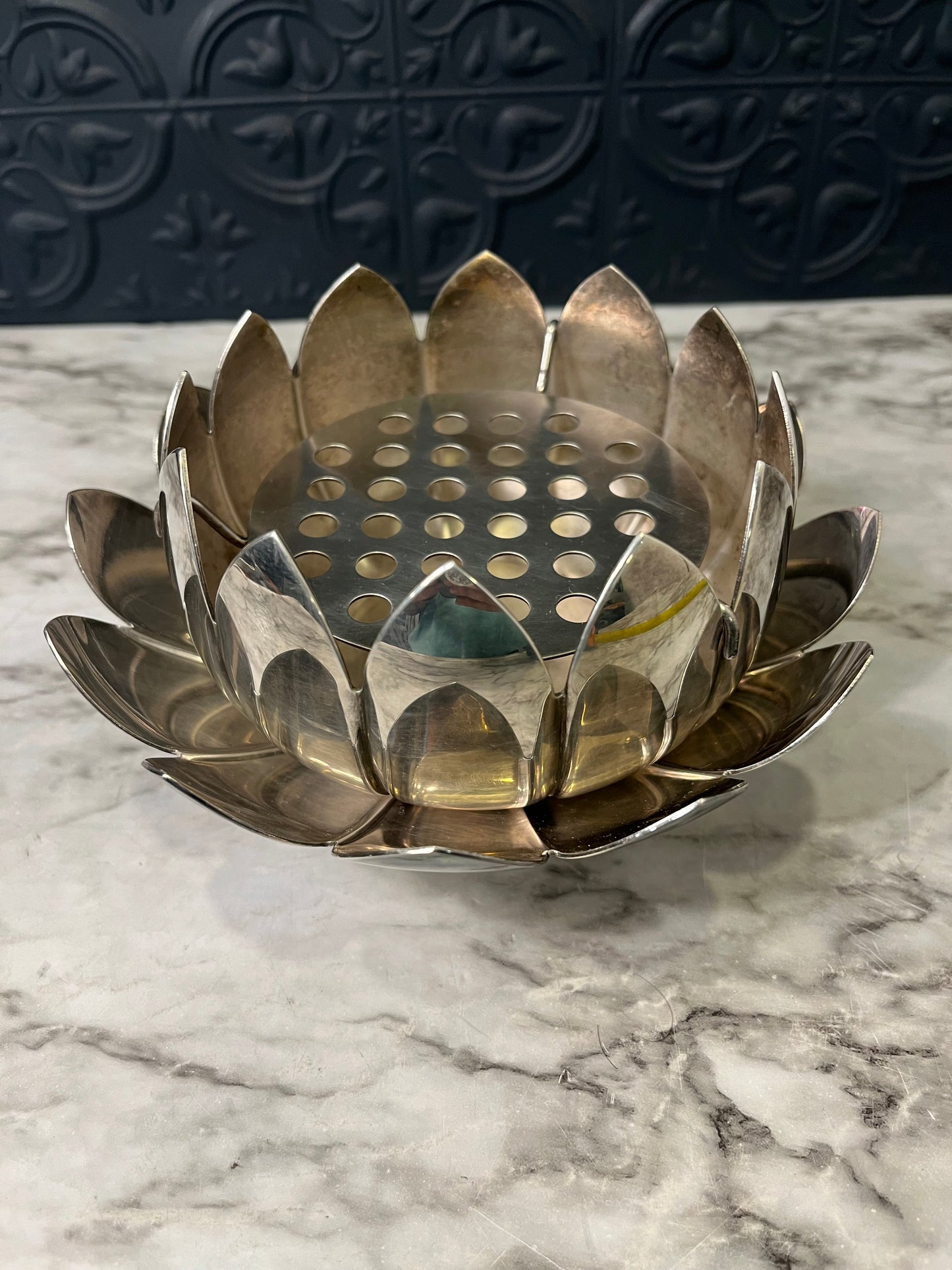 Reed and Barton Silver Plate Lotus with Flower Frog