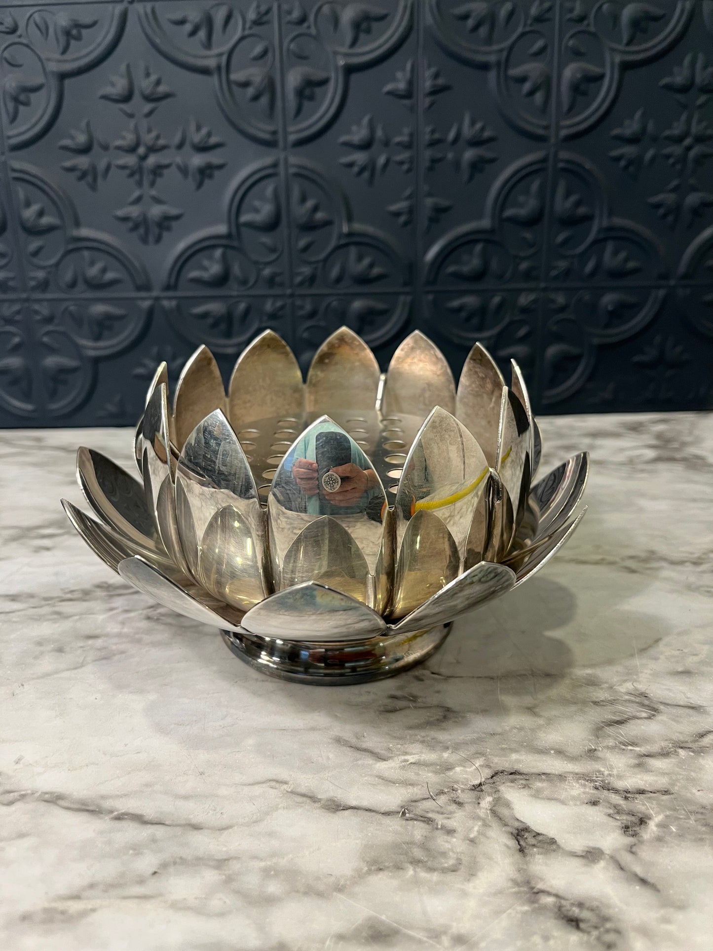 Reed and Barton Silver Plate Lotus with Flower Frog