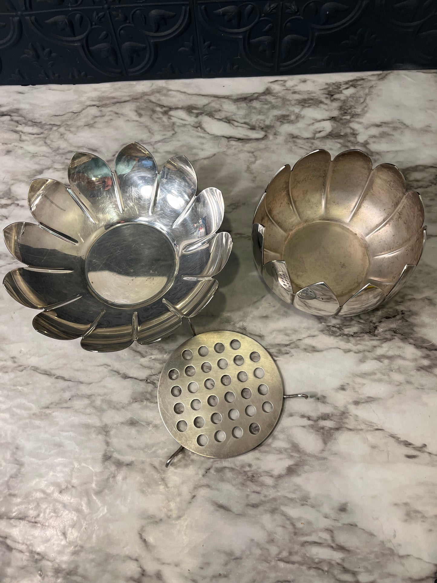 Reed and Barton Silver Plate Lotus with Flower Frog