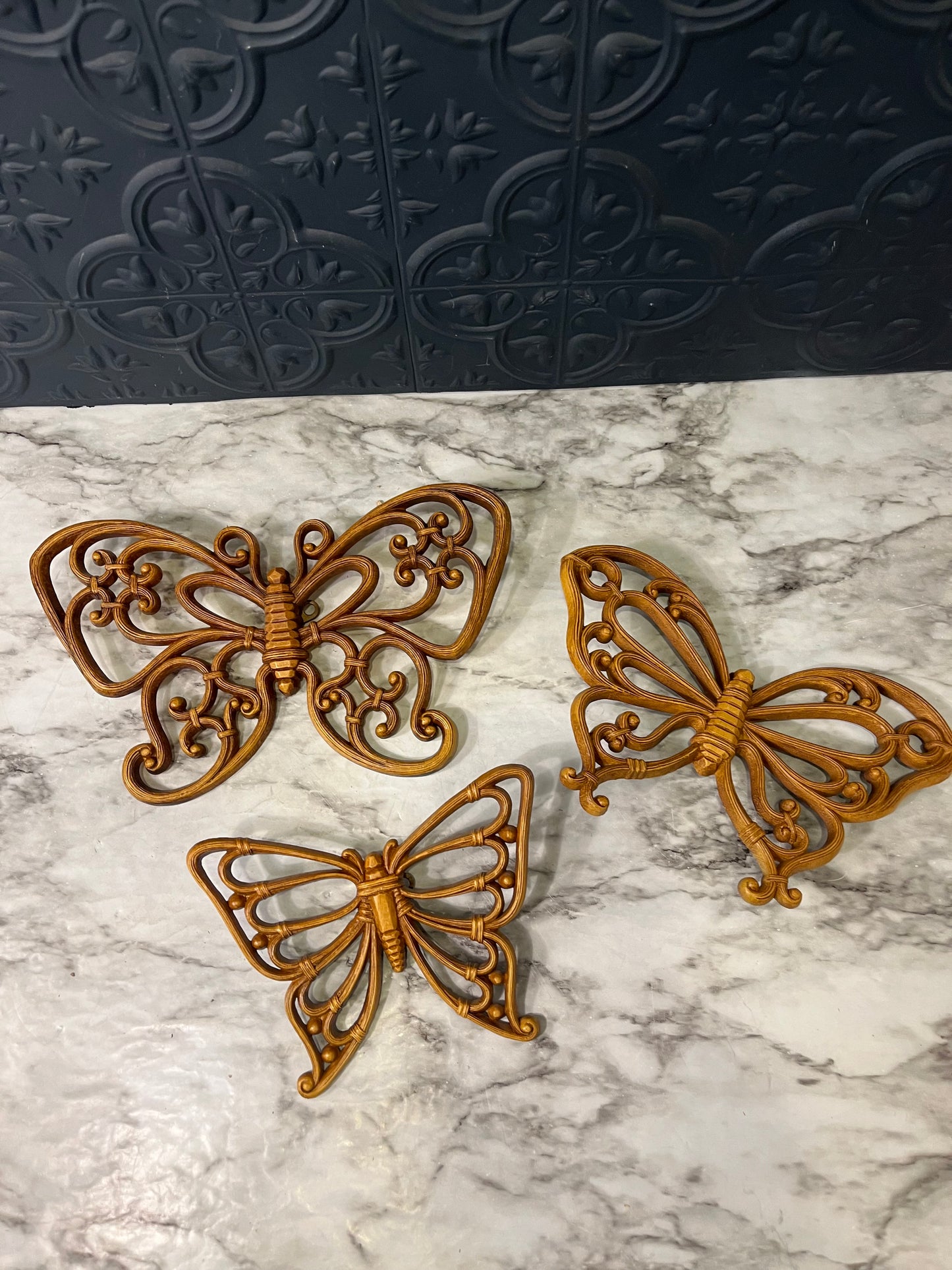 Homco Brown Plastic Butterflies x 3
