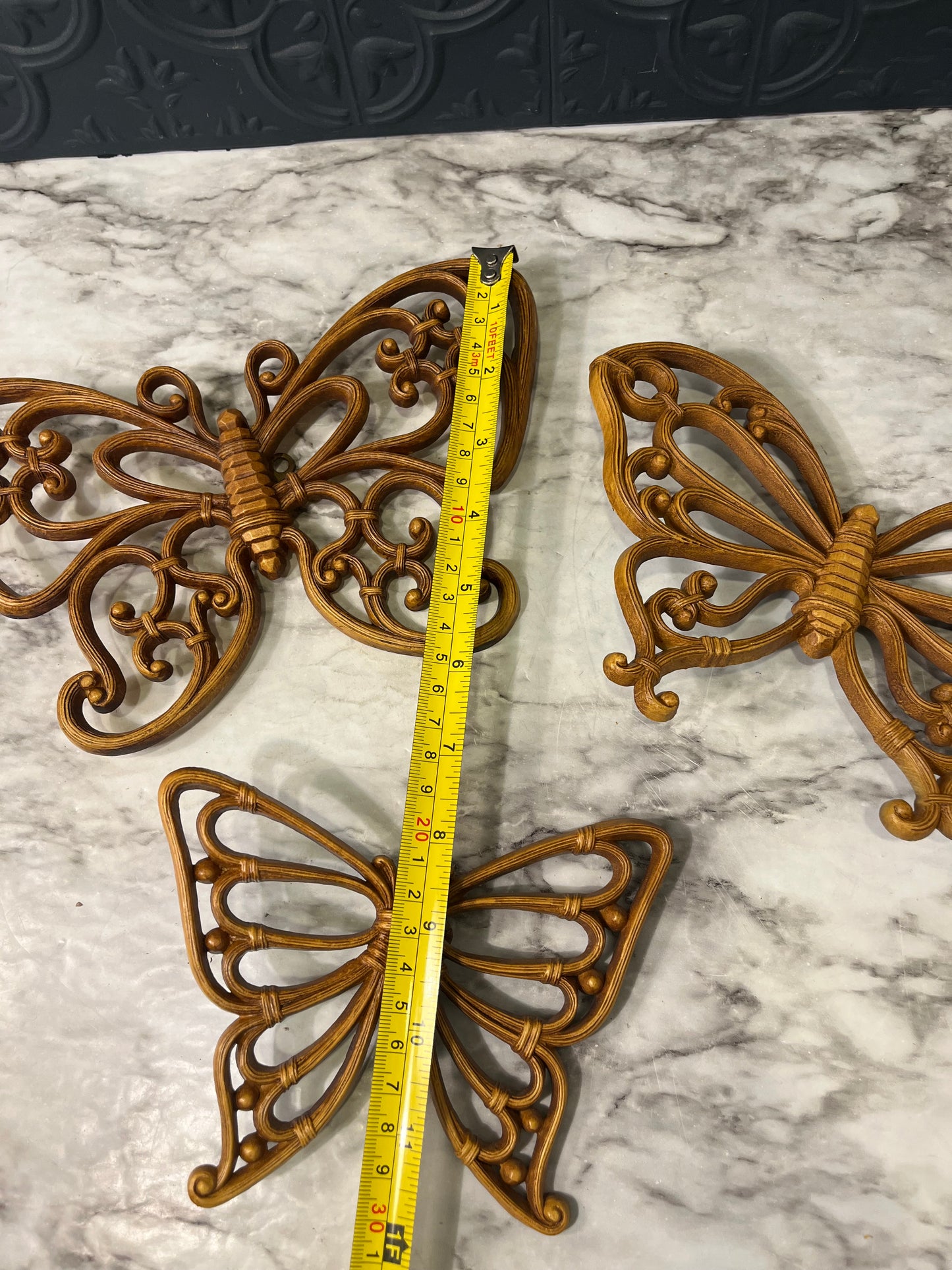 Homco Brown Plastic Butterflies x 3