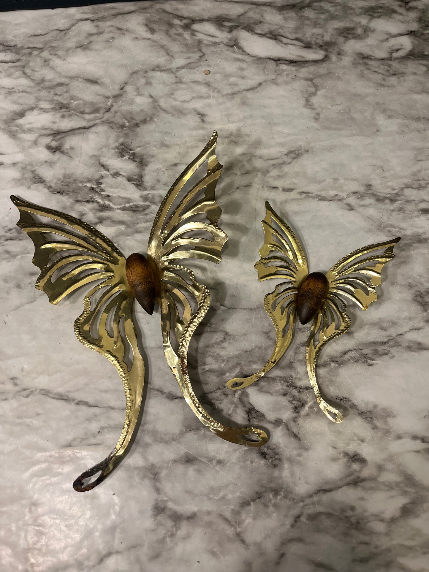 Wood and Brass Butterfly set of 2