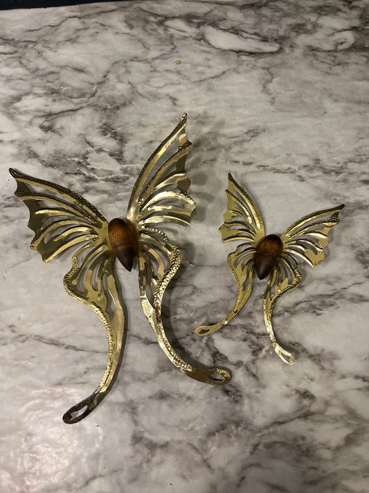 Wood and Brass Butterfly set of 2