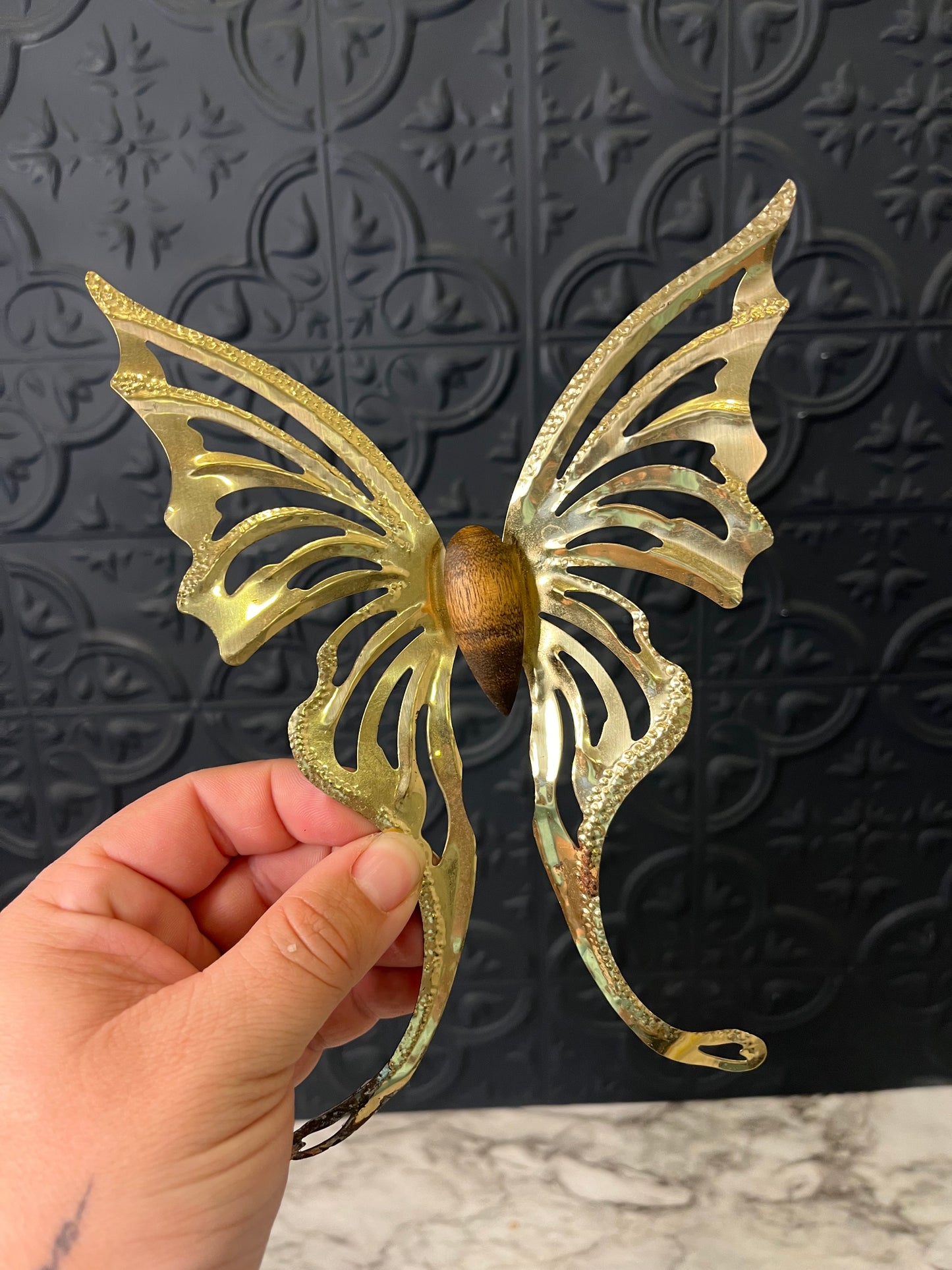 Wood and Brass Butterfly set of 2
