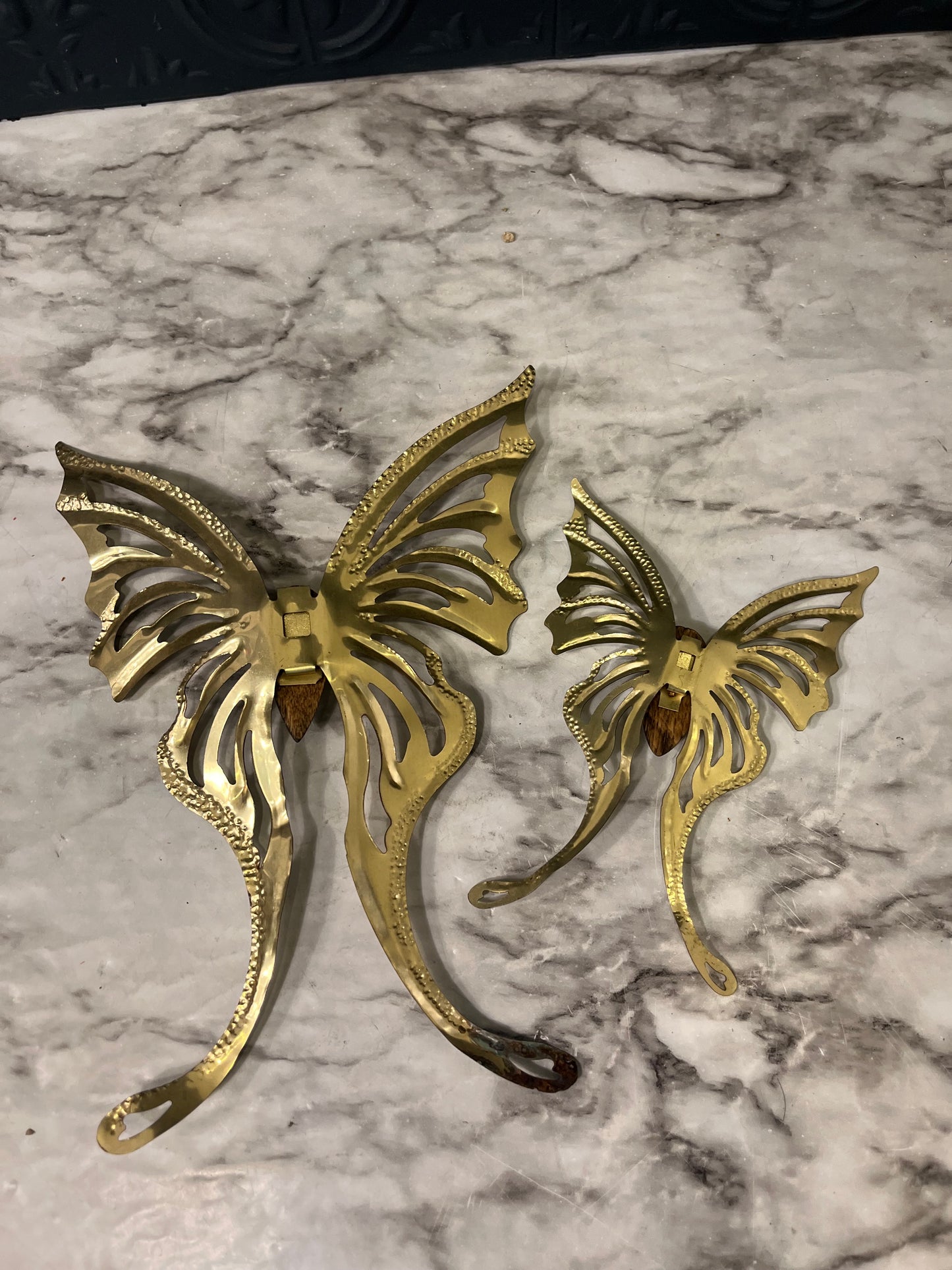 Wood and Brass Butterfly set of 2