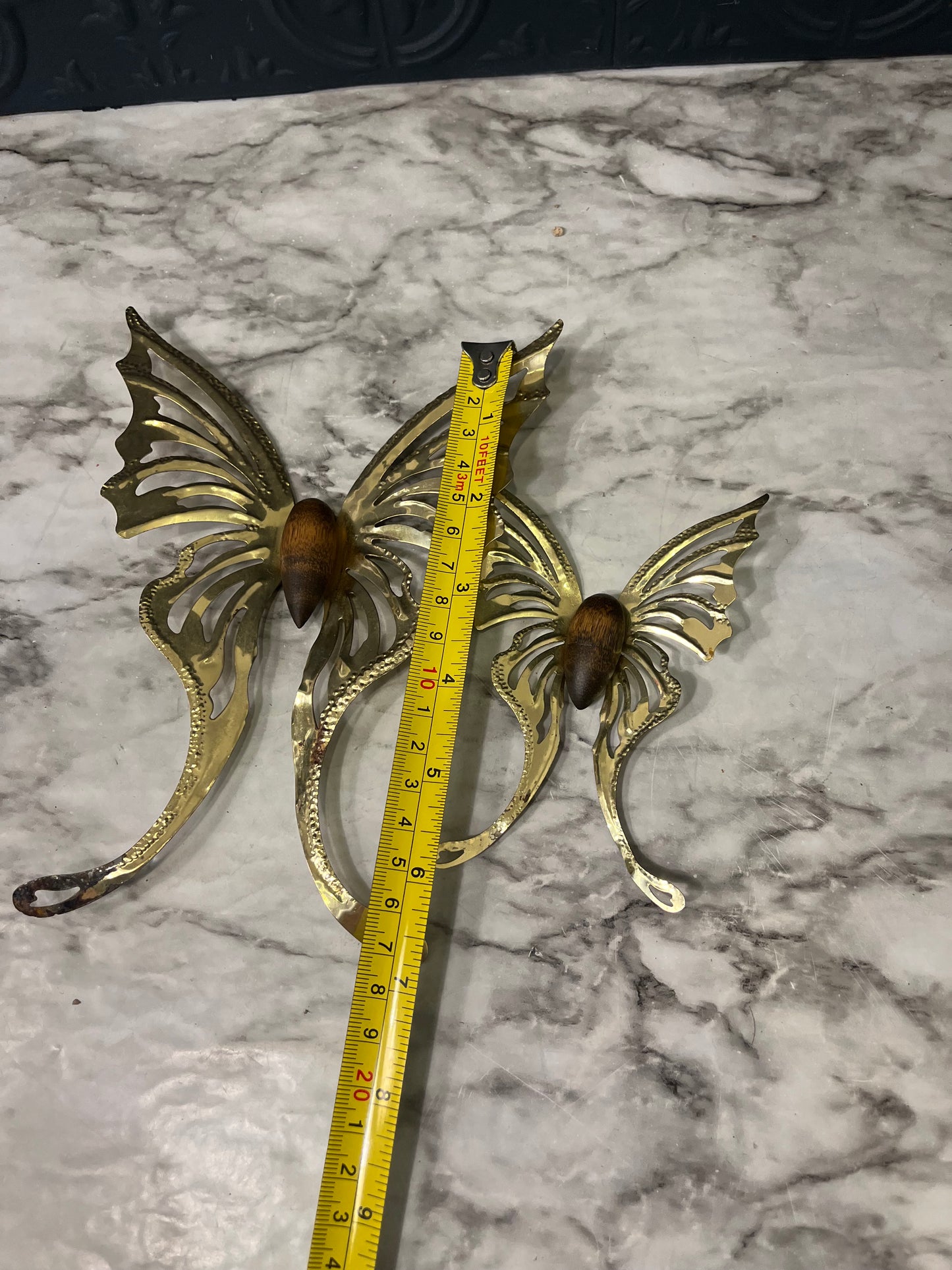 Wood and Brass Butterfly set of 2