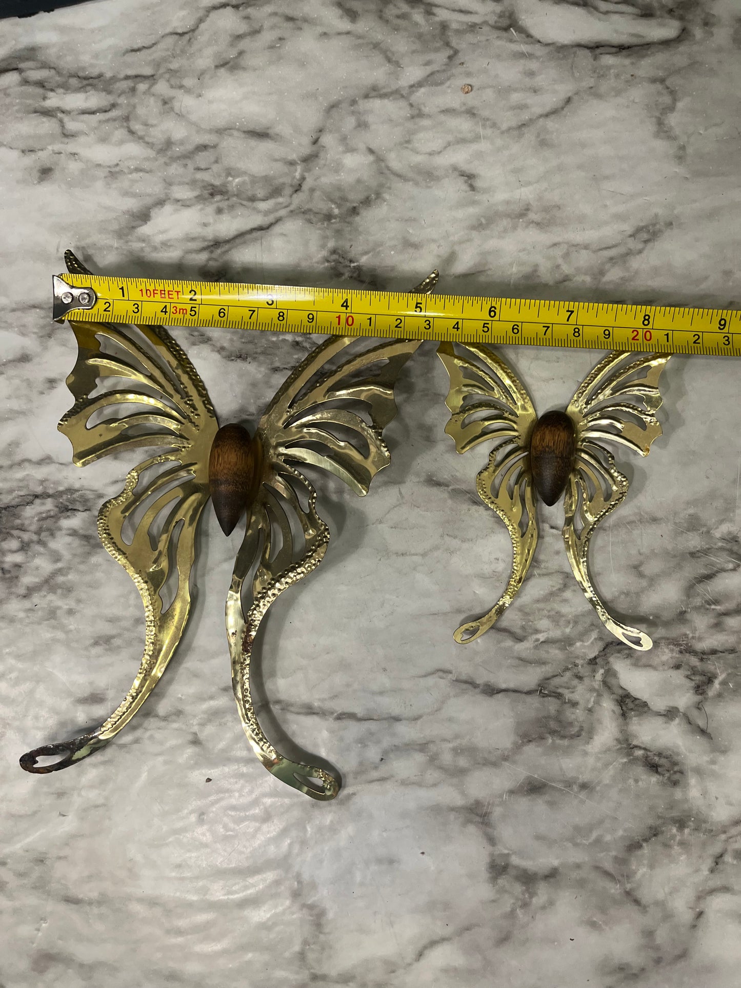 Wood and Brass Butterfly set of 2