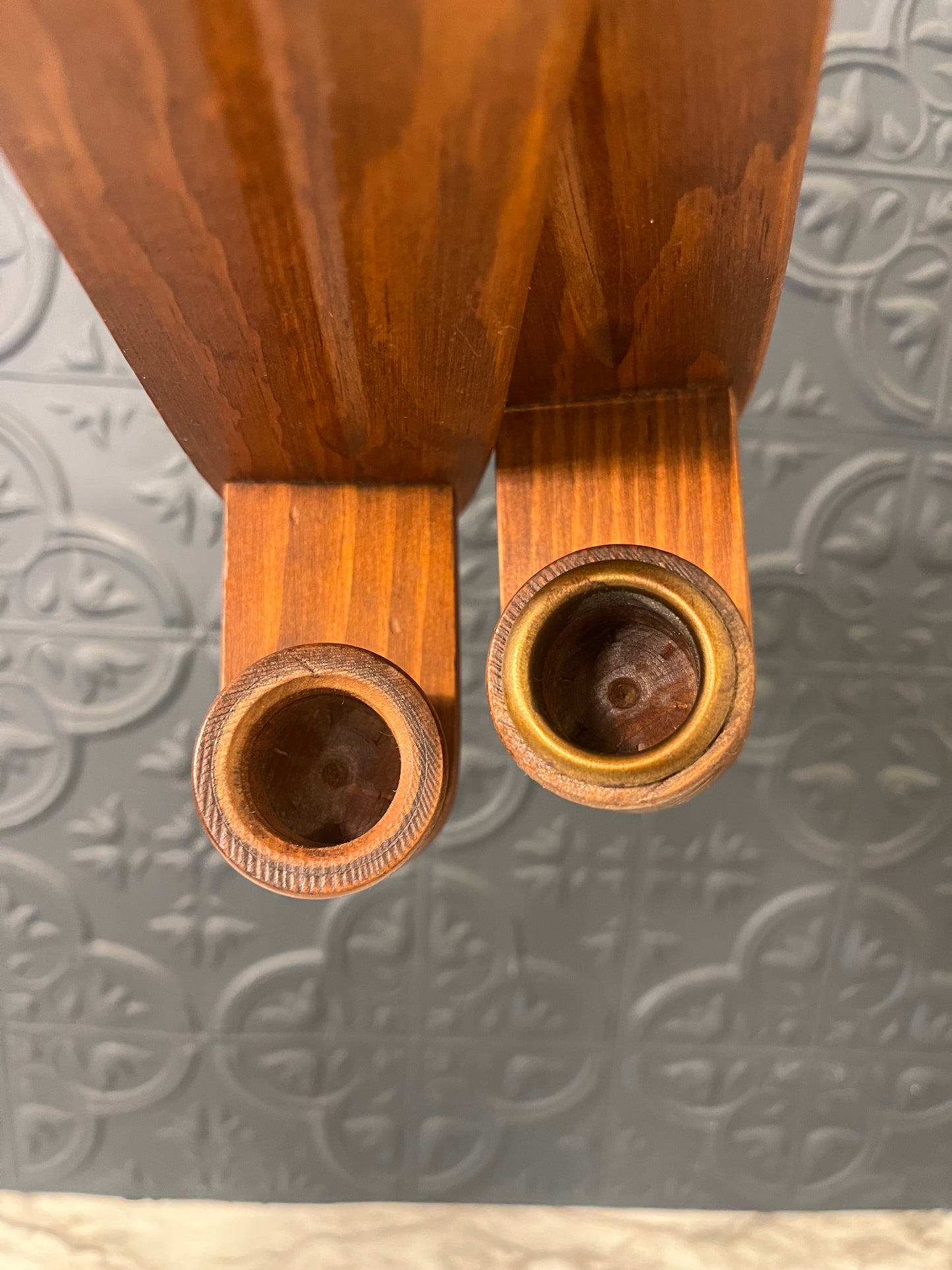 Wood Candle Sconces x 2 Pointed Oval with Larger Candle cup