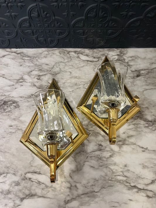 Partylite Diamond Brass Mirror Sconces x 2