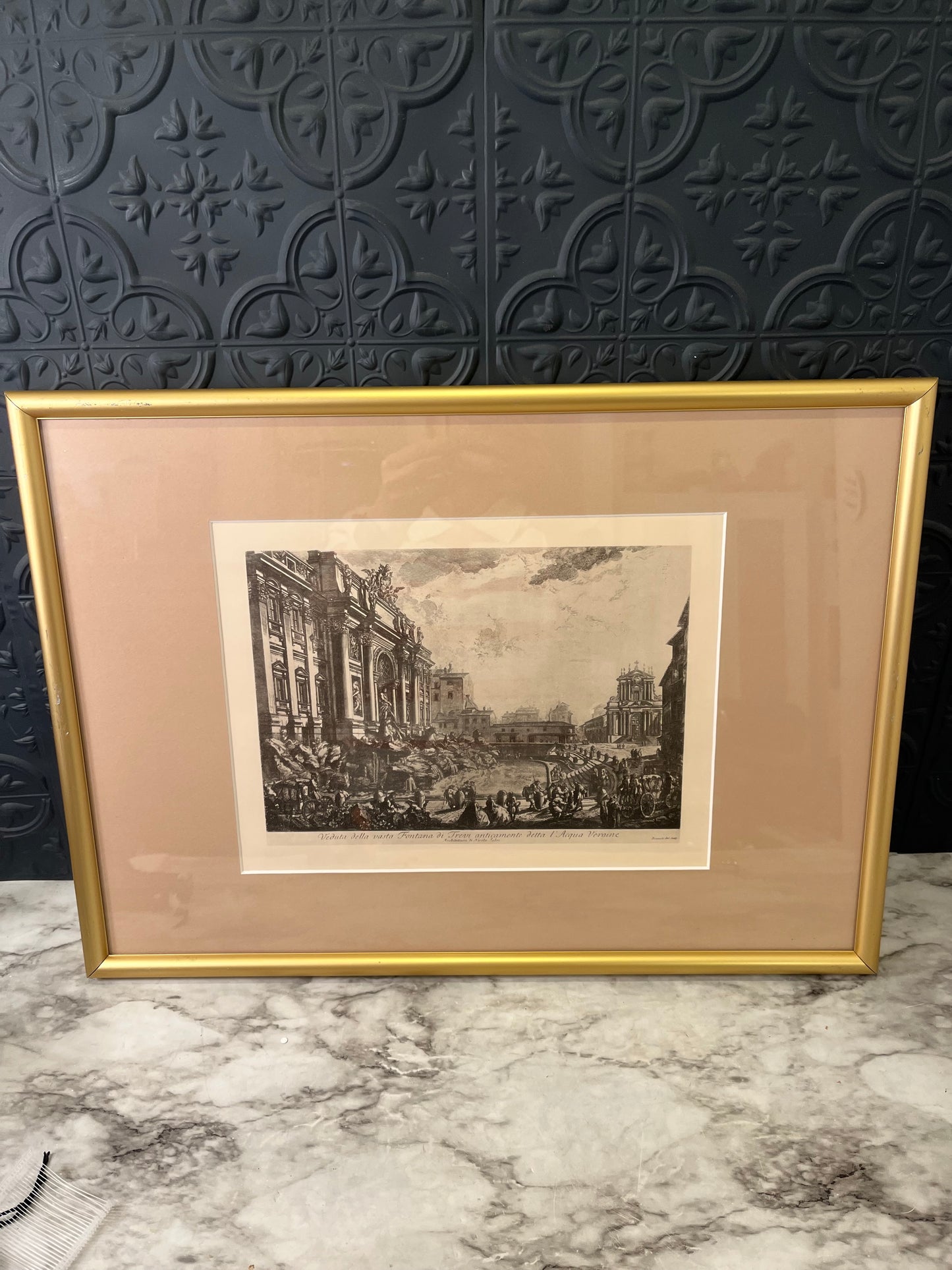 Trevi water fountain print in gold frame