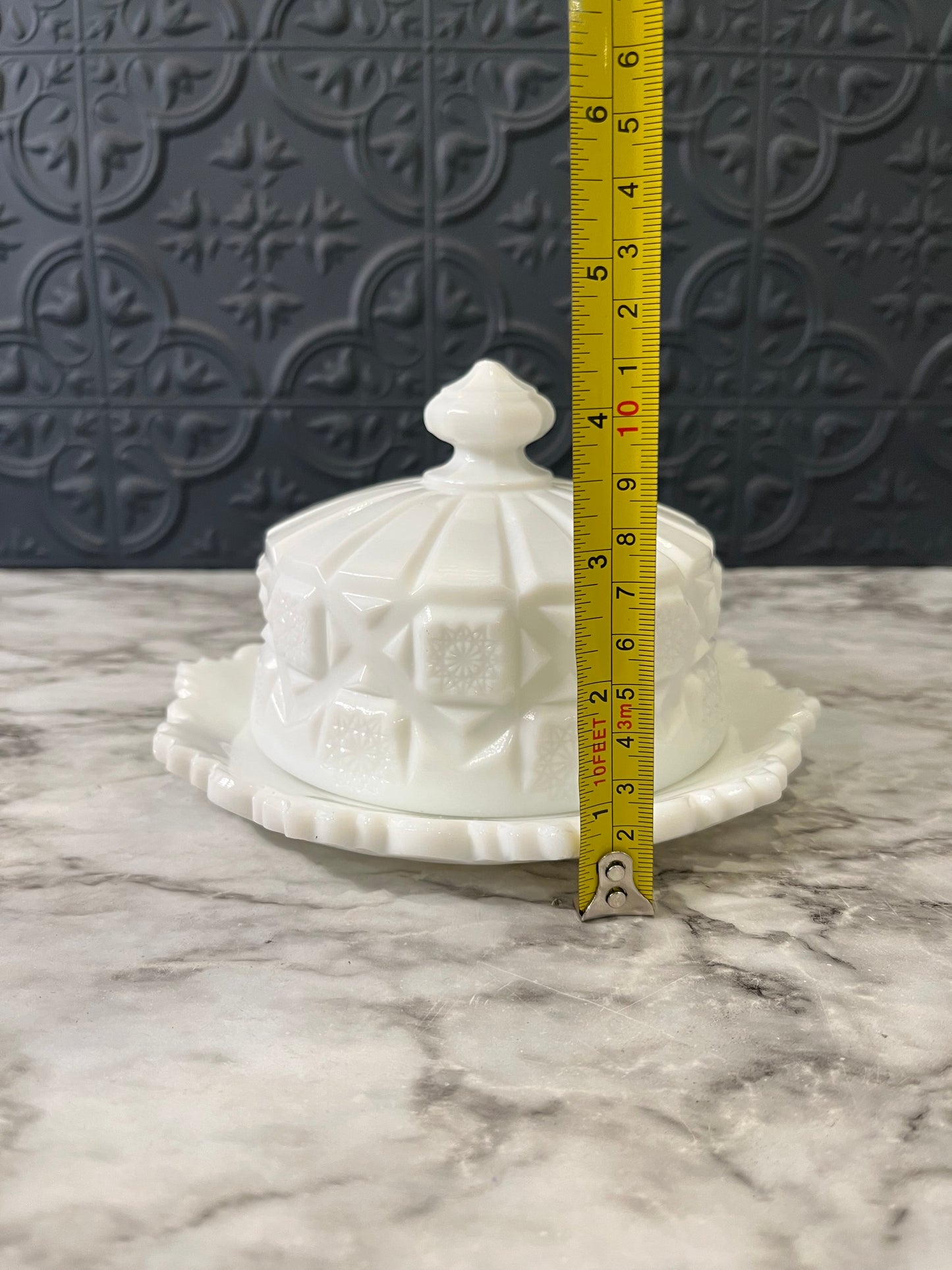 Westmorland Old Quilt Milk Glass Covered Dish