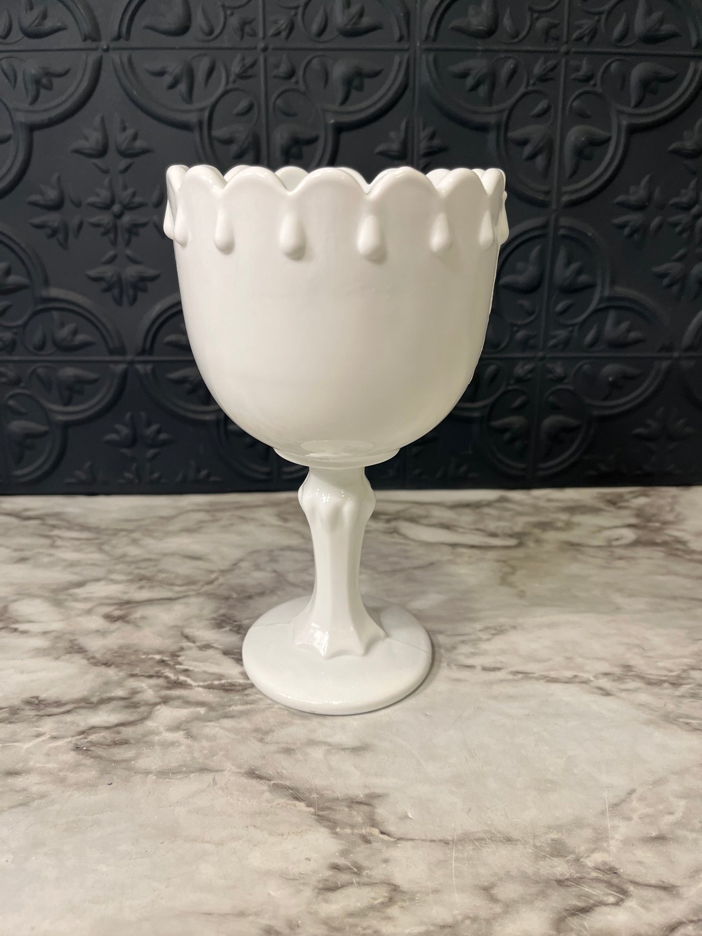 Milk Glass Pedestal Vase with Teardrops