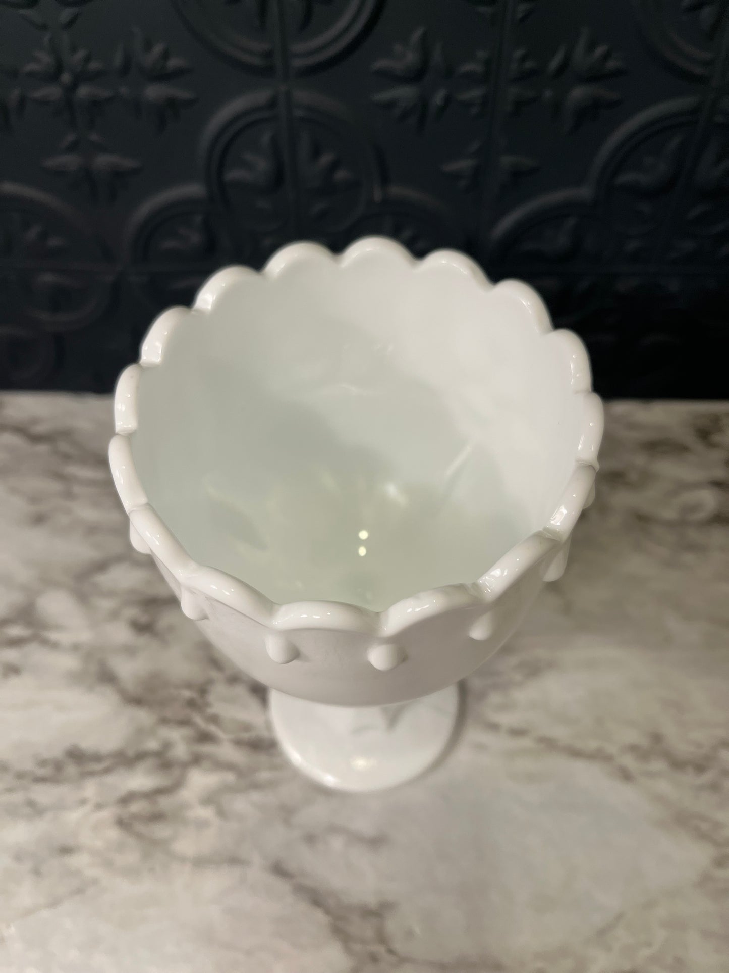 Milk Glass Pedestal Vase with Teardrops
