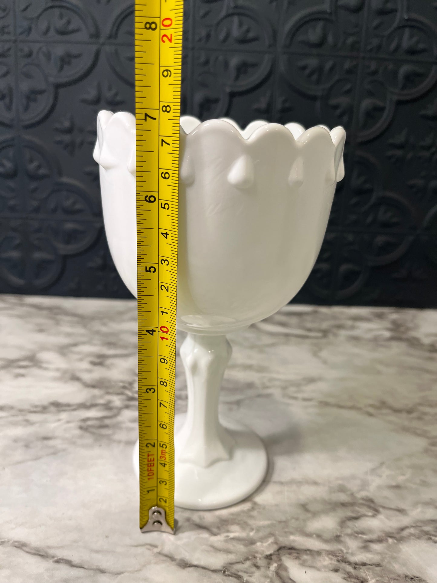 Milk Glass Pedestal Vase with Teardrops