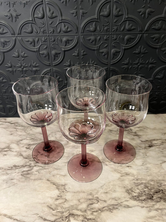 Fostoria Purple Wine Glasses x 4
