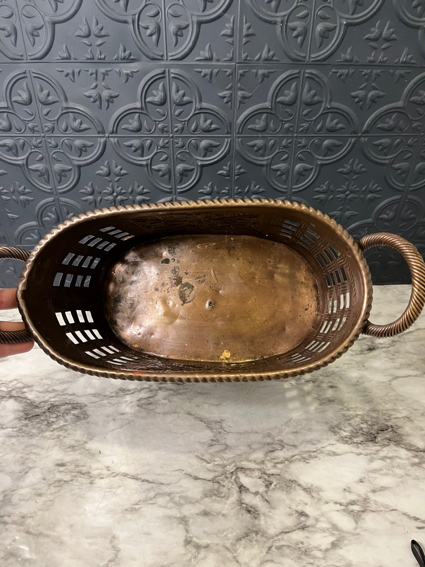 Bronze Metal Basket with Handles