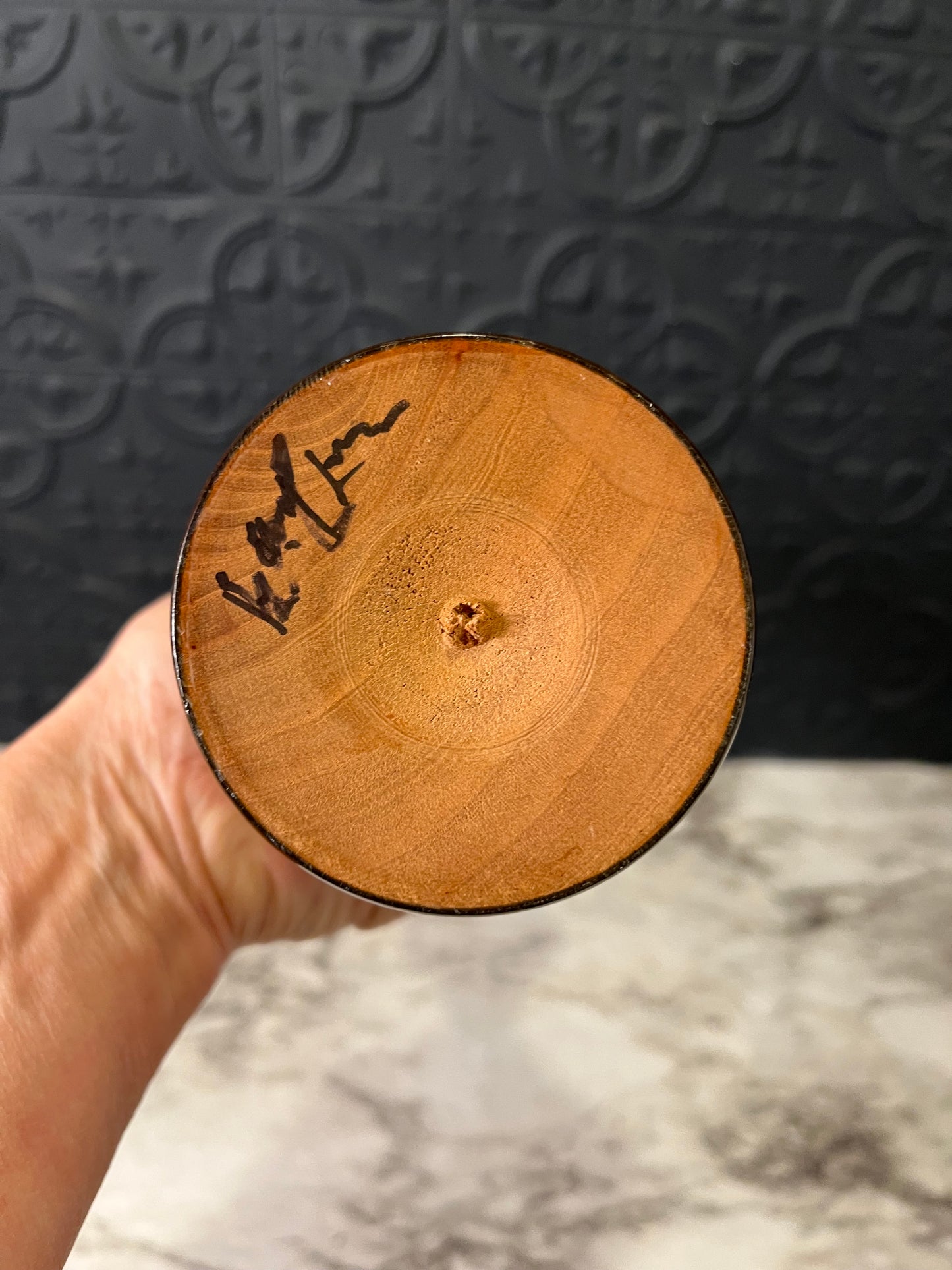 Wood Vase with Flower Design