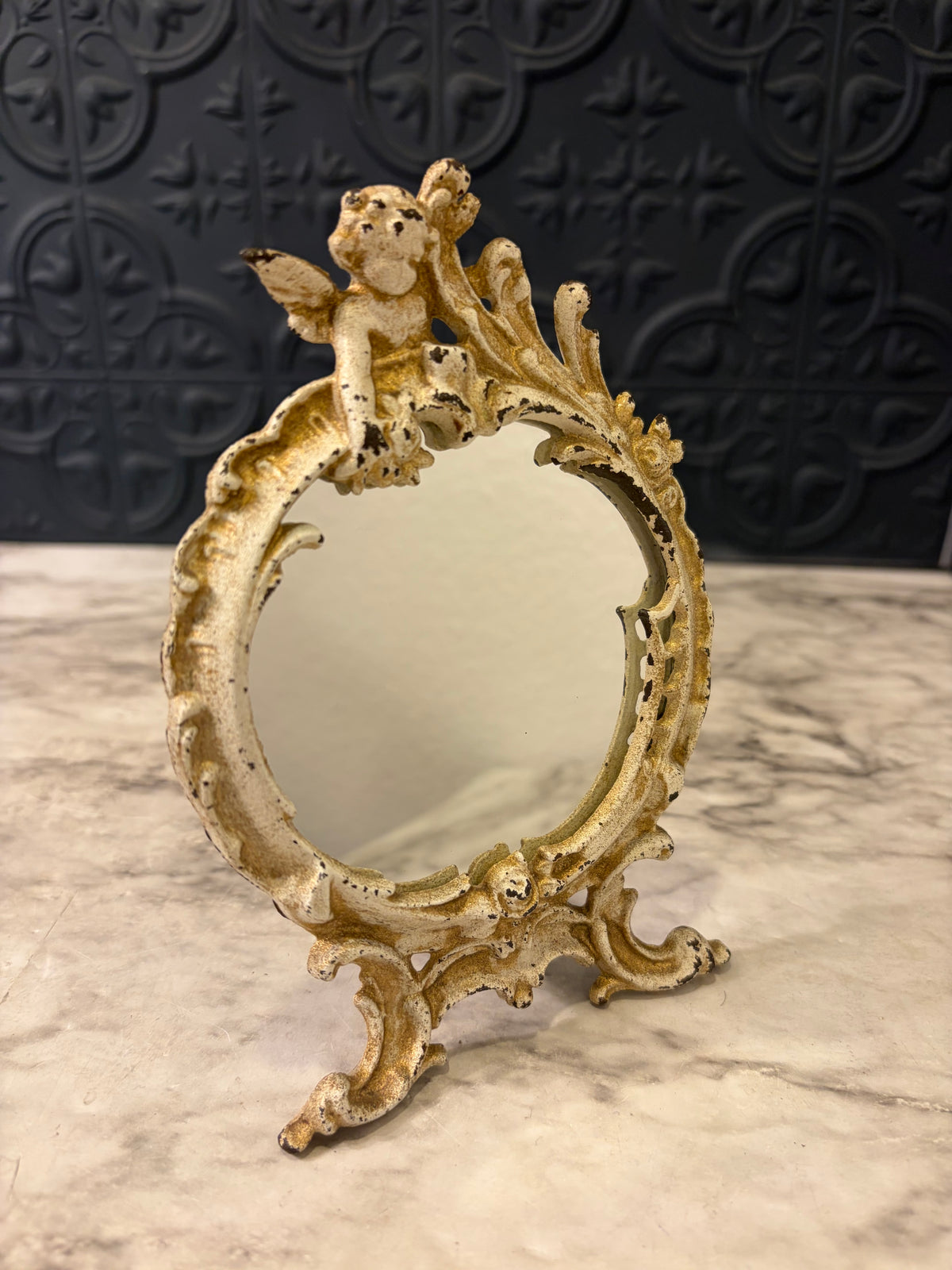 Small Cream metal Cherub Mirror