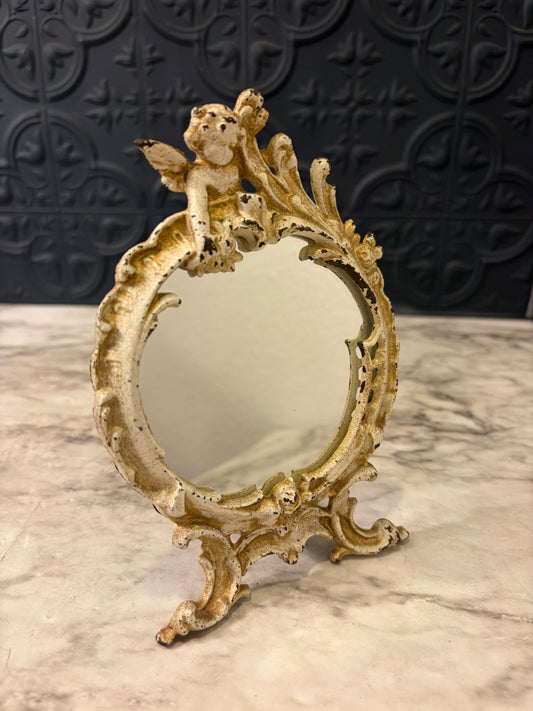 Small Cream metal Cherub Mirror