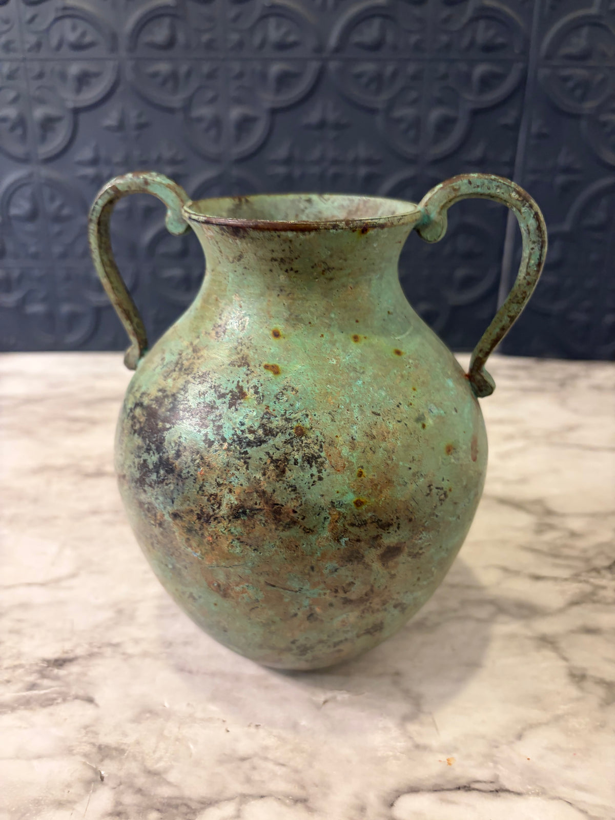 Green Metal Double Handle Vase