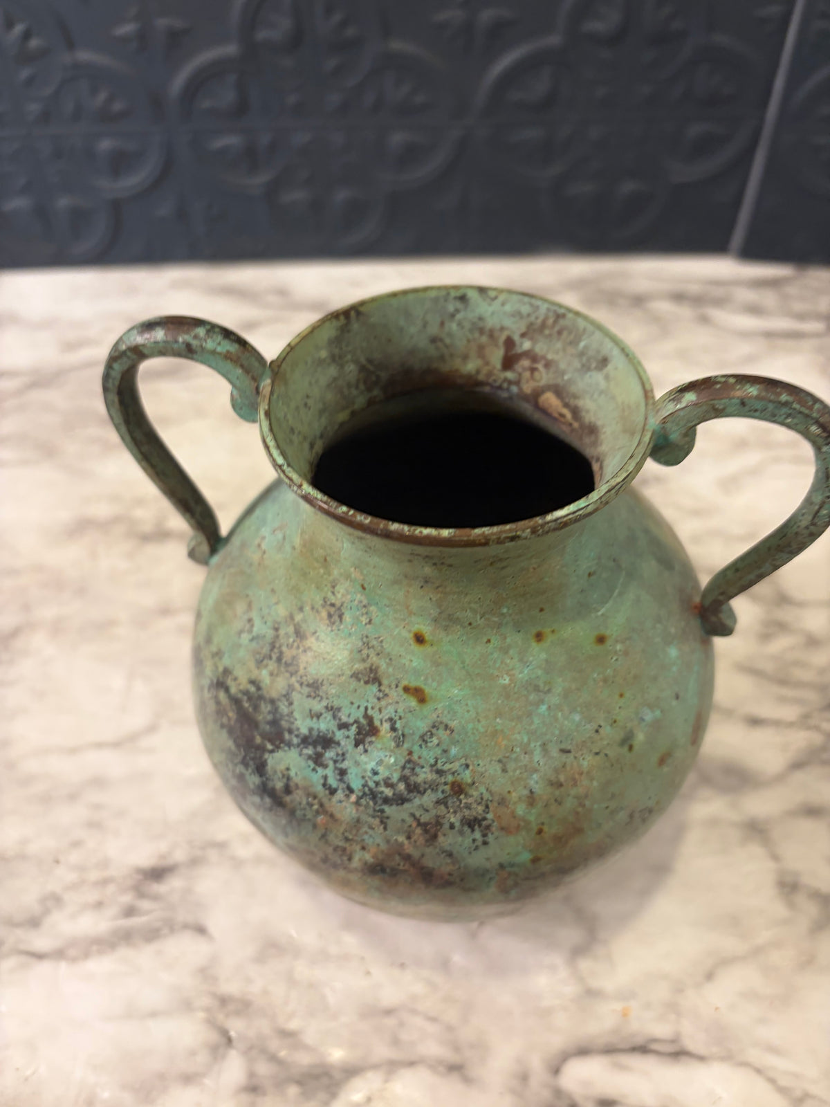 Green Metal Double Handle Vase